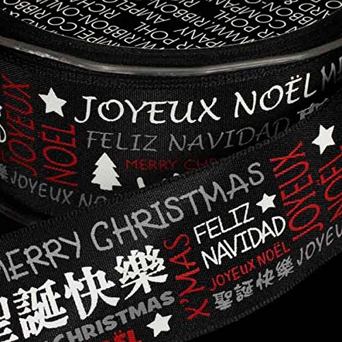 Festive Black Christmas Wired Ribbon - 1.5 Inch x 27 Yards Bulk Roll for Holiday Gift Wrapping, Tree Decorations & DIY Crafts (Merry Xmas Design)