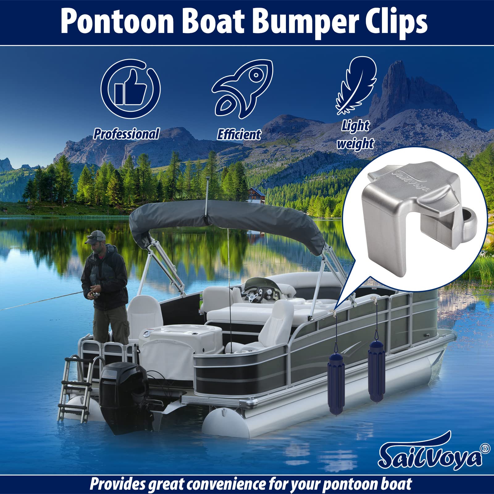 Pontoon Boat Fender Clips - Heavy Duty Square Rail Hangers & Adjusters for Secure Docking - Compatible with Pontoon Bumpers - Perfect for Marina, Dock, and Waterfront Protection