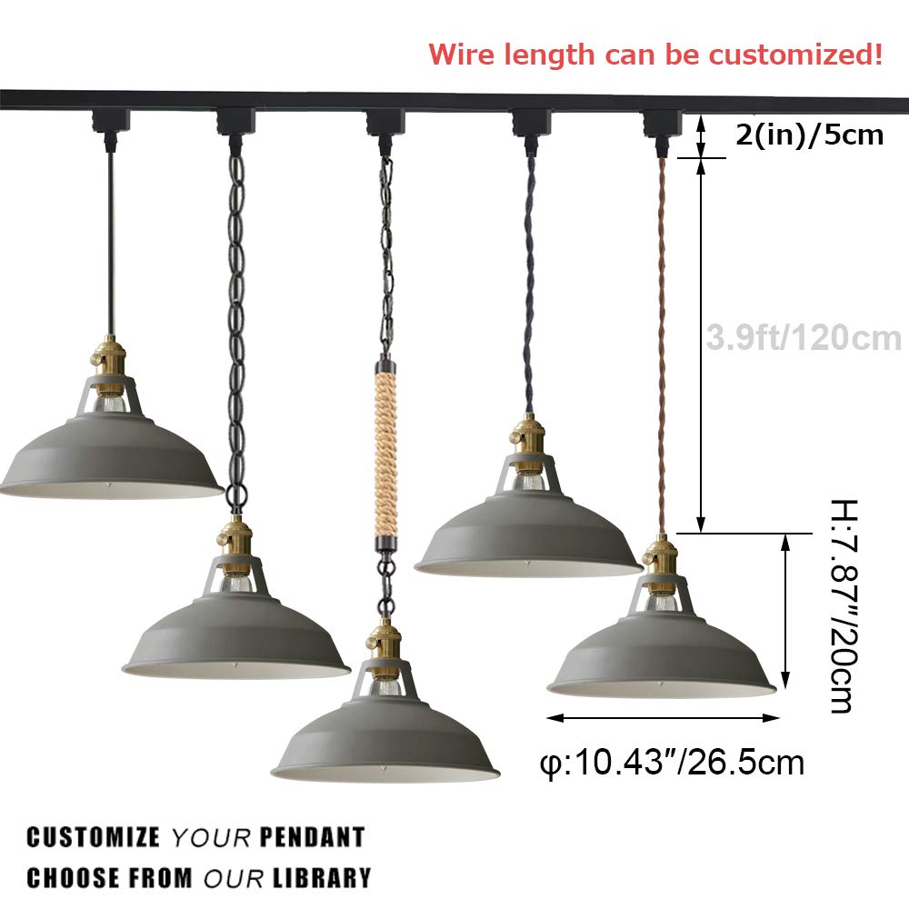 Juno-Style Iron Pendant Light - 3.9 ft Adjustable Cord with Lampshade - 3-Light Track Lighting Set in Macaron Grey - Perfect for Living Room, Dining Area & Kitchen Island Decor