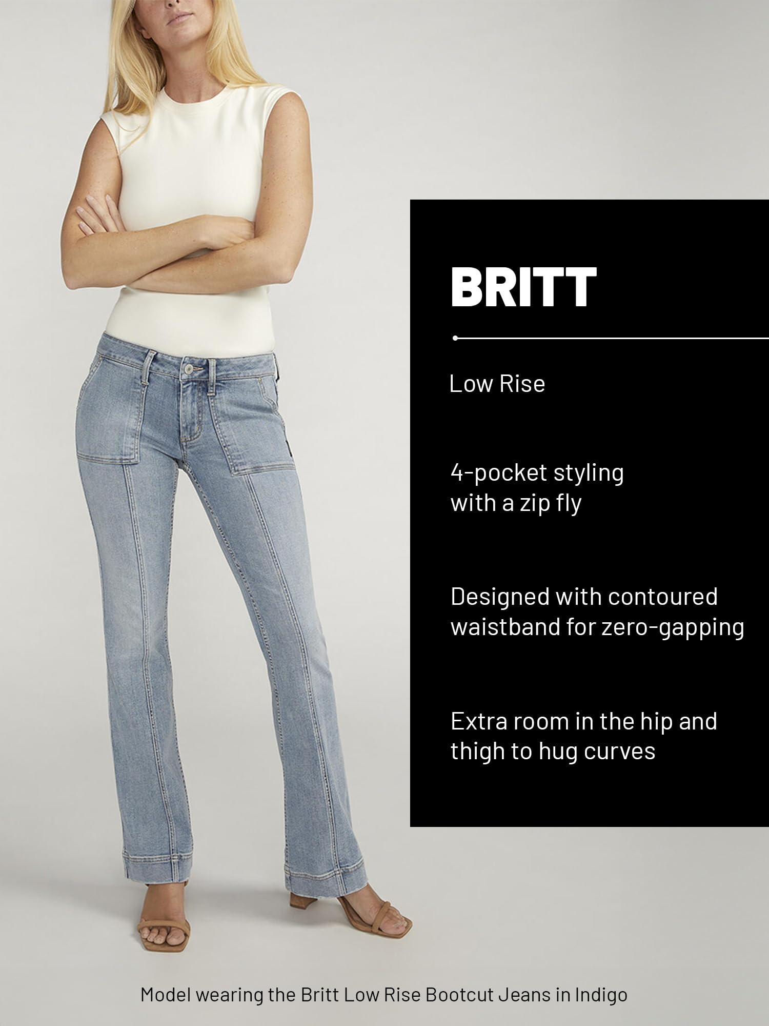Silver Jeans Co. Women's Britt Low Rise Curvy Fit Slim Bootcut Jeans - Perfect for Casual Wear, Night Out & Everyday Comfort