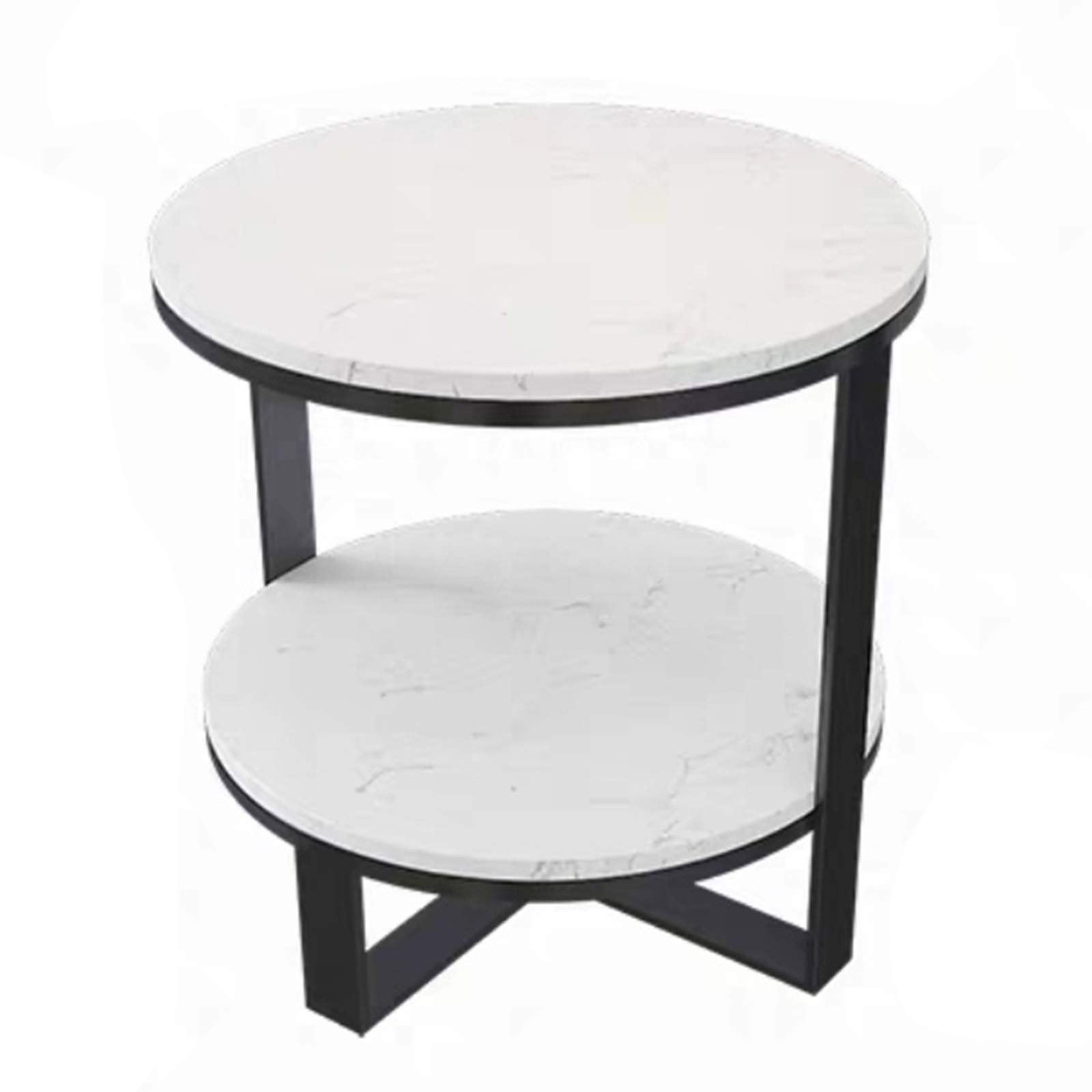 Modern 2-Tier Round Side Table with White Marble Top - Nightstand & End Table for Bedroom, Living Room, Office - Space Saving Furniture for Small Spaces (Black) - Perfect for Bedside Storage & Home Decor