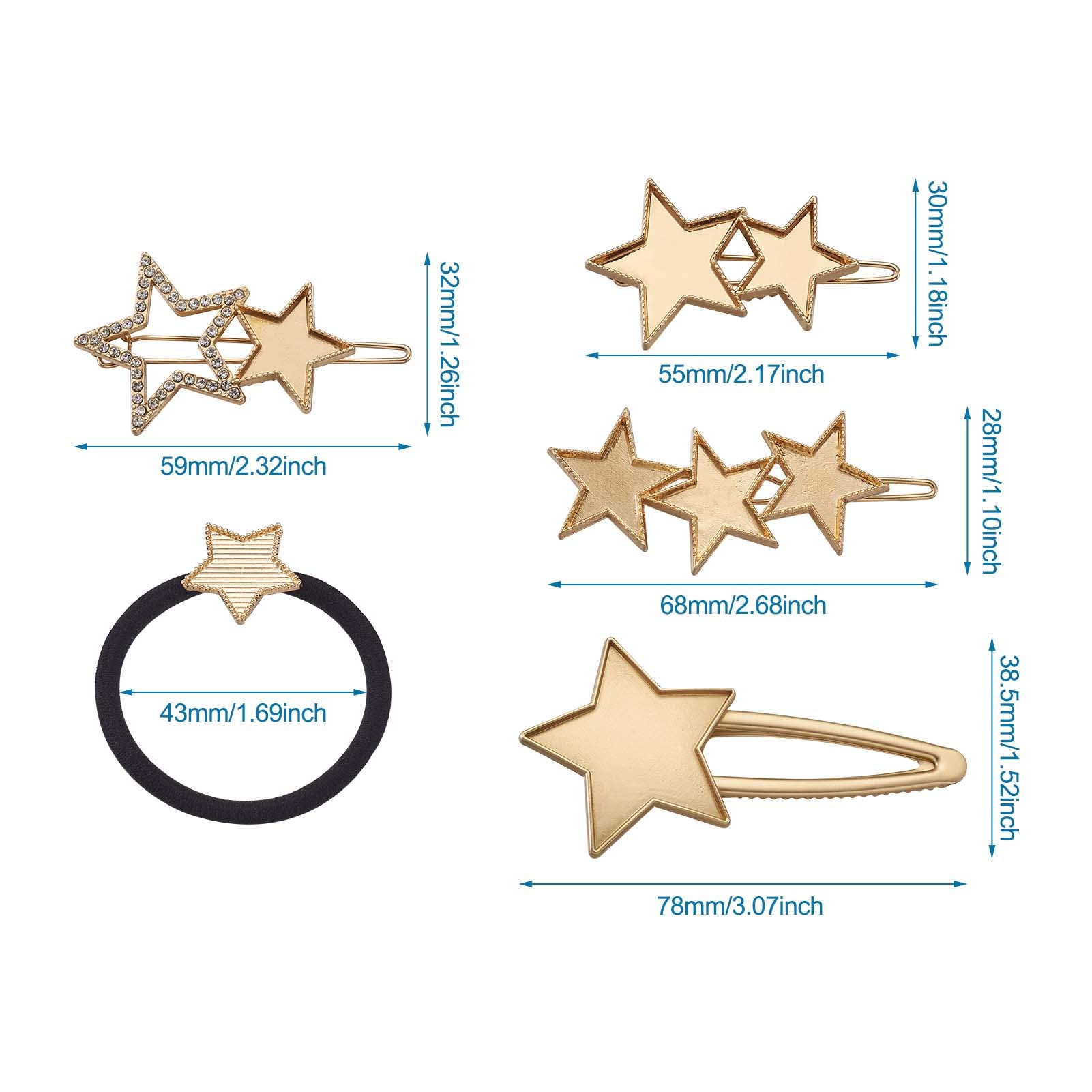 5Pcs Alloy Star Alligator Hair Clips - Metal Gold Hair Barrettes with Hair Ties for DIY Hair Accessories - Perfect for Women, Girls, Bridal, Party & Everyday Hairstyles