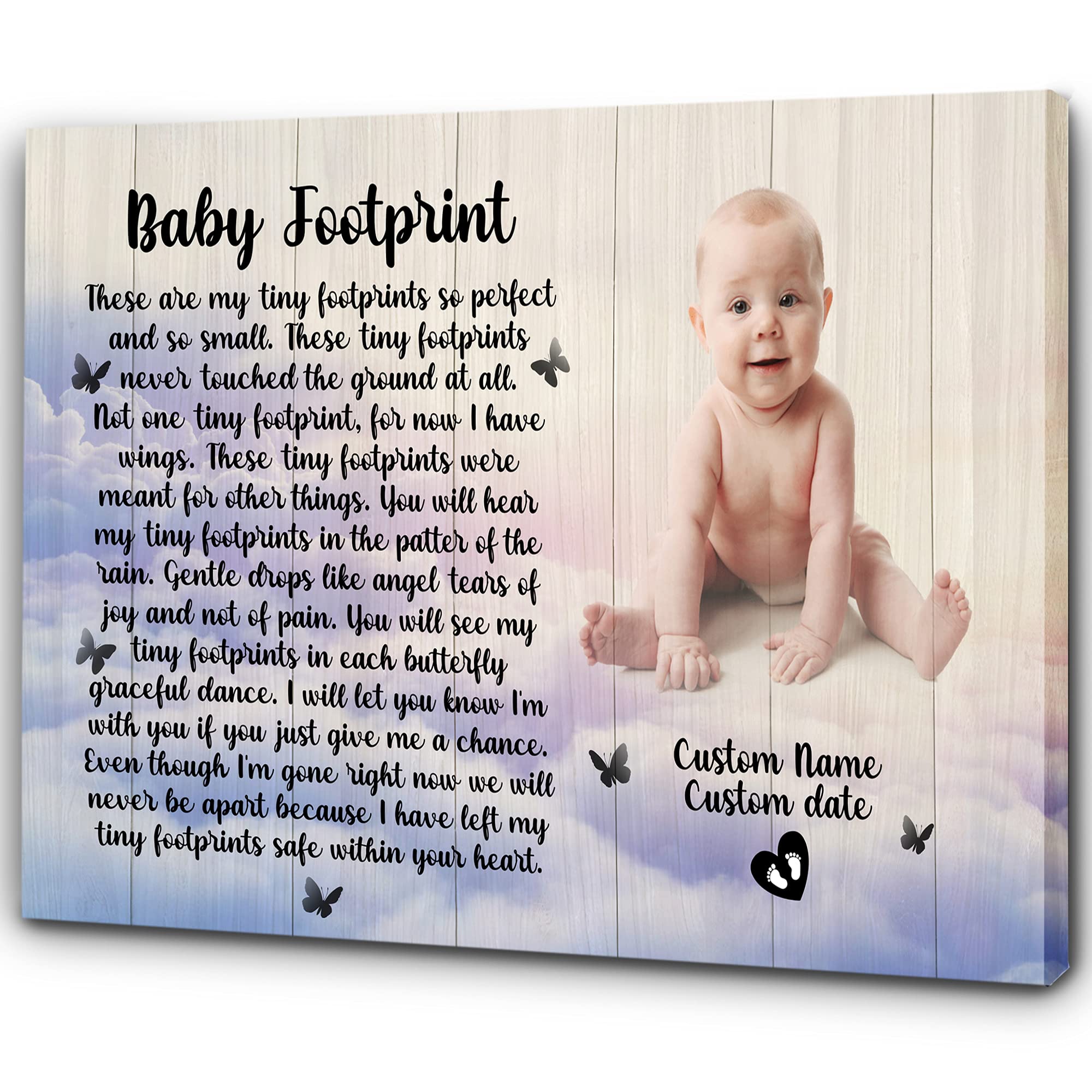 Personalized Baby Memorial Canvas - Custom Infant Footprint Sympathy Gift for Grieving Parents - Loss of Child Remembrance Art - 16x12 Inch - Perfect for Nursery Decor, Healing Memorial & Comforting Bereaved Families