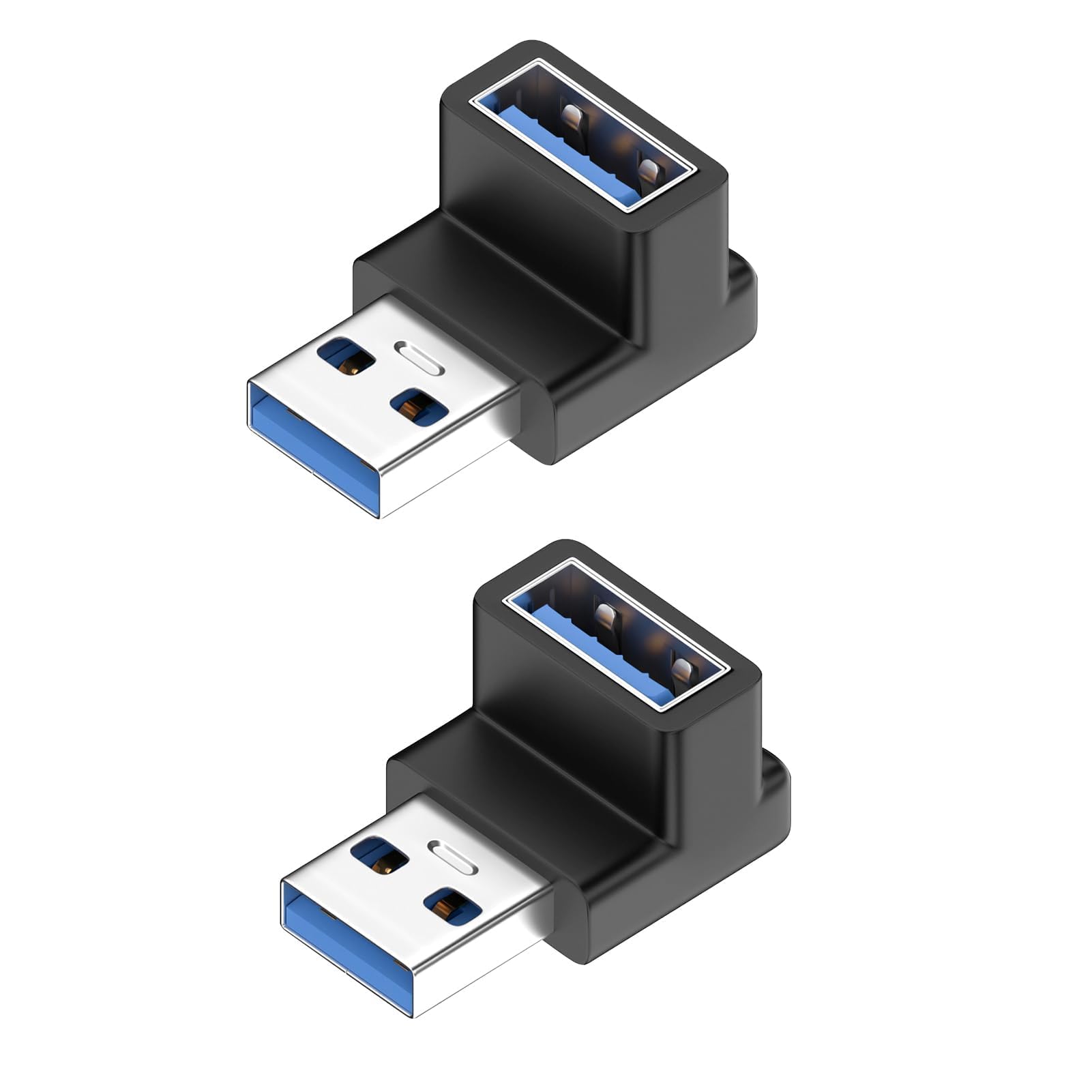 2-Pack USB 3.0 Right Angle Adapters - USB-A Male to Female 90 Degree Extension Cable - High Speed Data Transfer & Charging for Laptops, TVs, Printers - Perfect for Tight Spaces & Cable Management