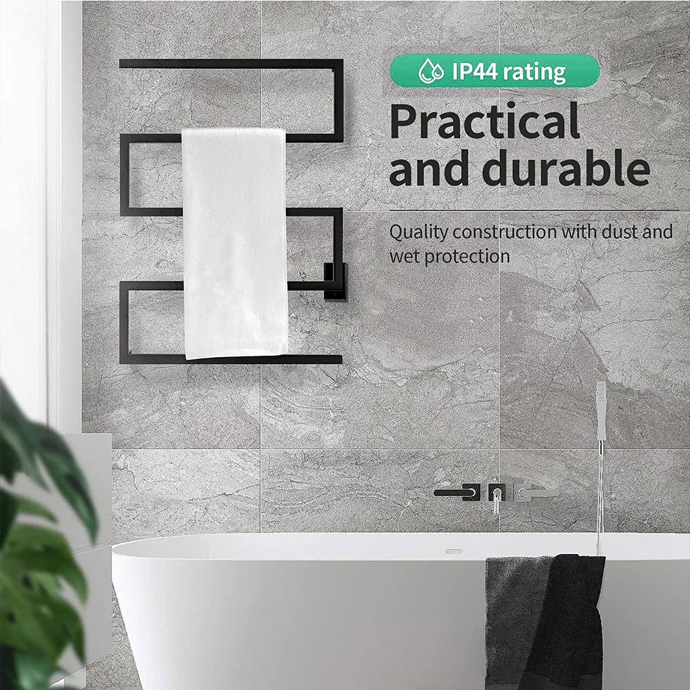 Premium 5-Bar Electric Heated Towel Rack - Black Wall Mounted Hardwired Towel Warmer & Dryer for Bathroom - 304 Stainless Steel (UK Voltage) - Perfect for Spa-Like Luxury and Quick Drying in Modern Homes