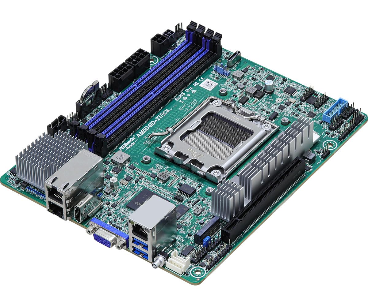 ASRock Rack AM5 Mini-ITX Server Motherboard - AMD Ryzen 7000, Dual 10G LAN for Compact Data Centers