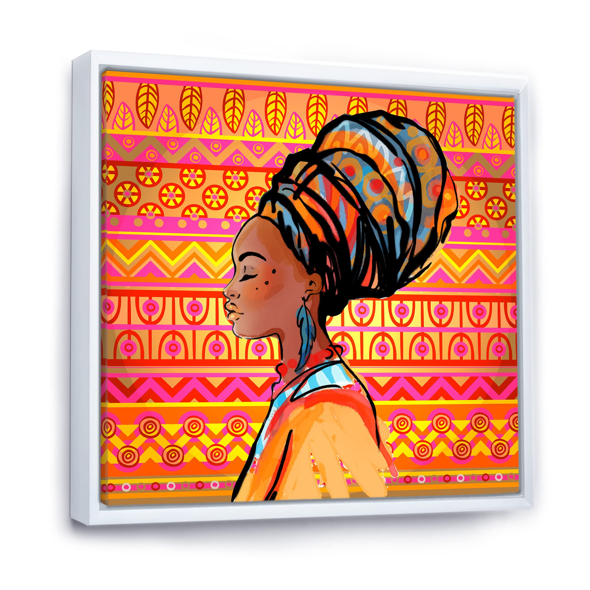 African American Woman With Turban Canvas Wall Art - Modern Framed Portrait Print for Living Room, Bedroom & Office Decor