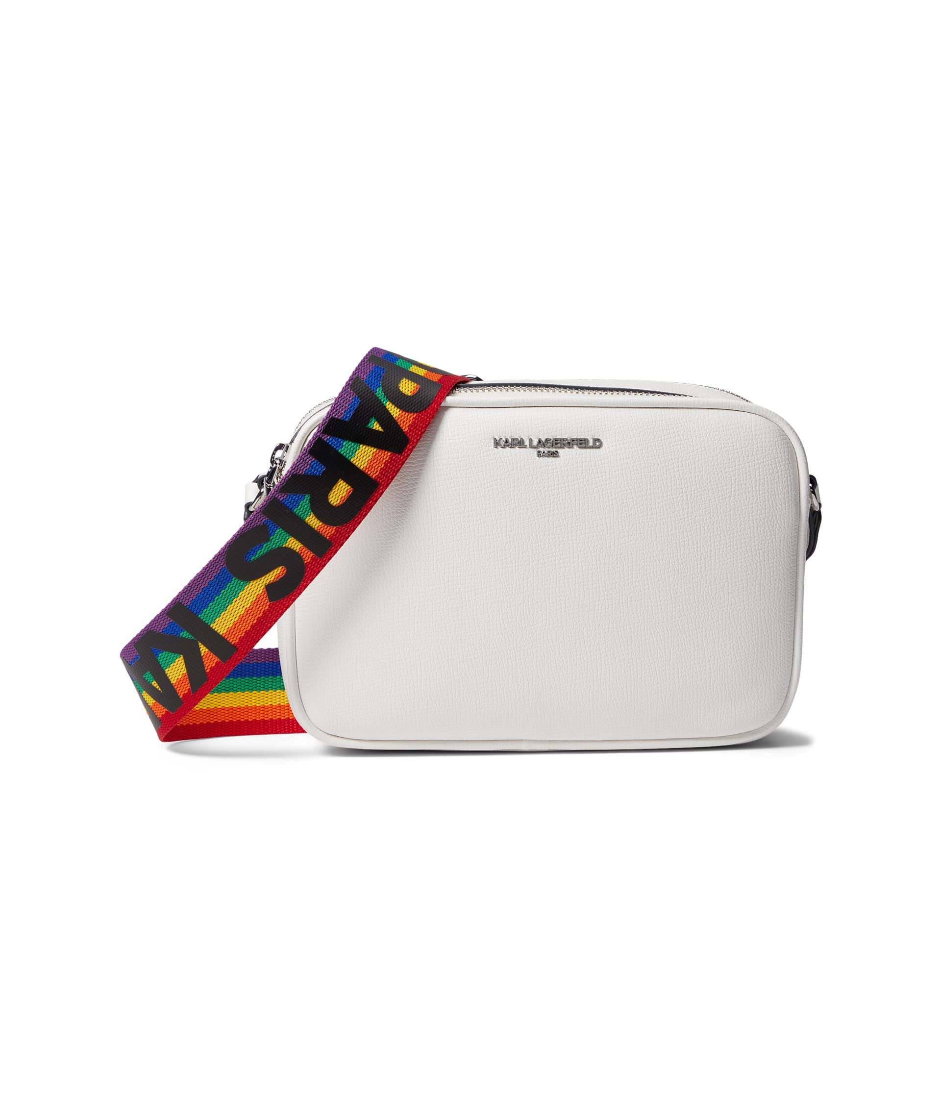 Karl Lagerfeld Paris Maybelle Crossbody Bag - White & Rainbow Print, One Size - Stylish Shoulder Purse for Women, Perfect for Parties, Shopping & Daily Use