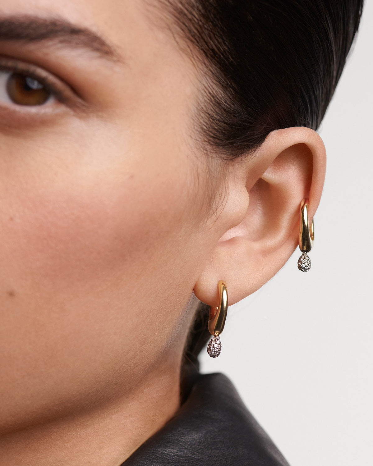 GRID 1 Pavé Lava Single Hoop Earrings - Dainty Minimalist Jewelry for Women | Perfect for Everyday Wear & Special Occasions