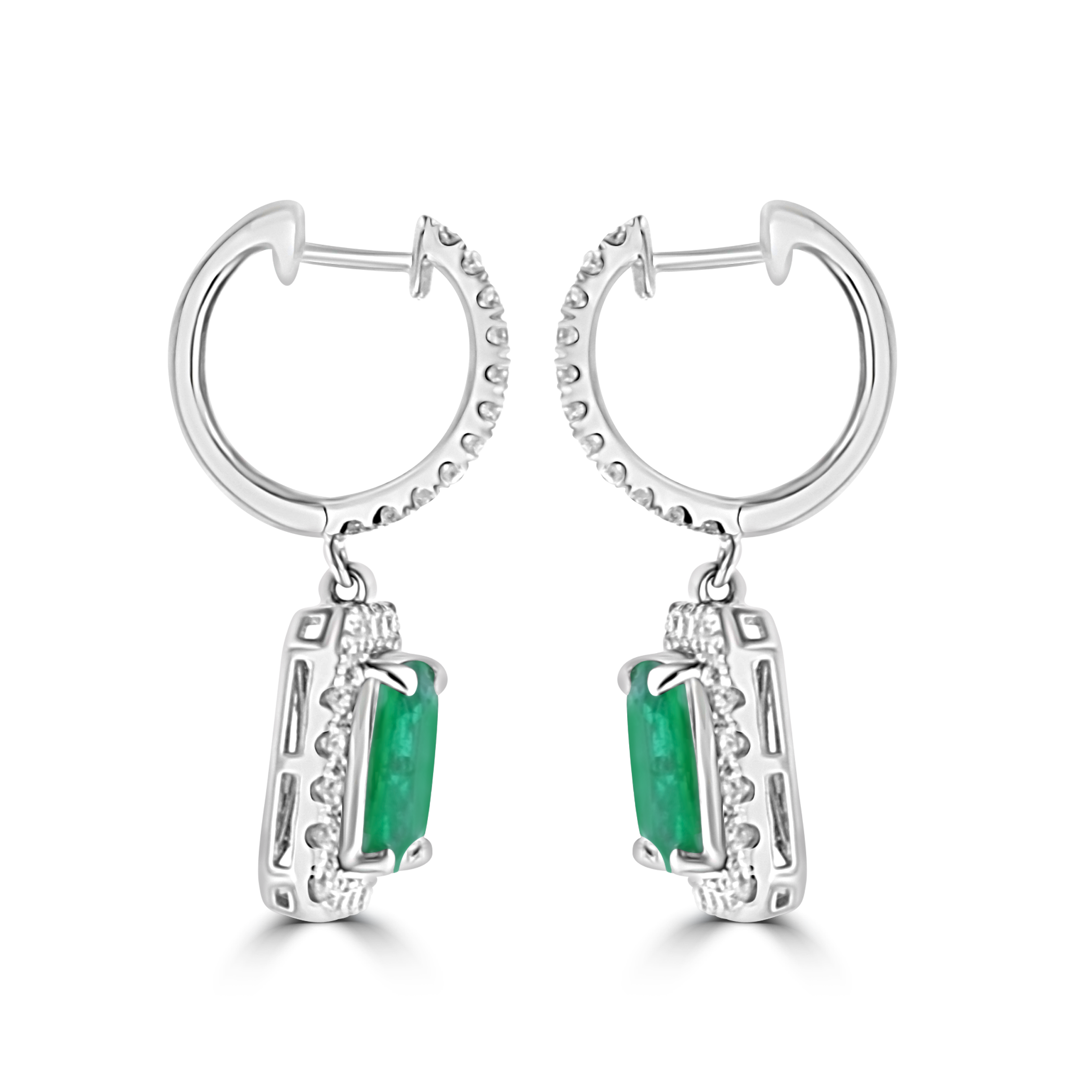 JULEVE 3.00 CTW Emerald & 1.00 CTW Diamond Halo Earrings - Elegant Dangle Earrings for Women, Perfect for Weddings, Parties & Special Occasions