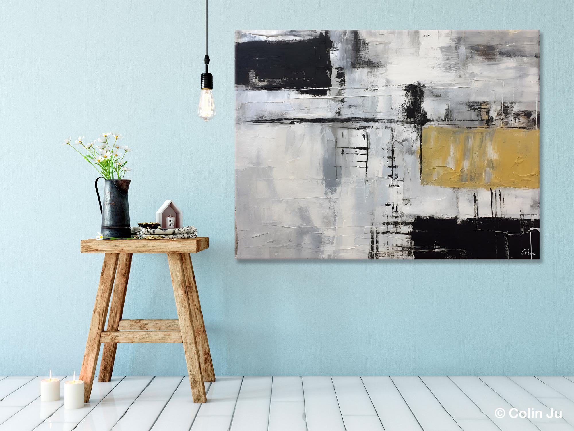 Black Abstract Acrylic Paintings - Large Modern Canvas Art for Bedroom Decor | Original Contemporary Wall Art | Perfect for Living Room, Office & Home Interior Design