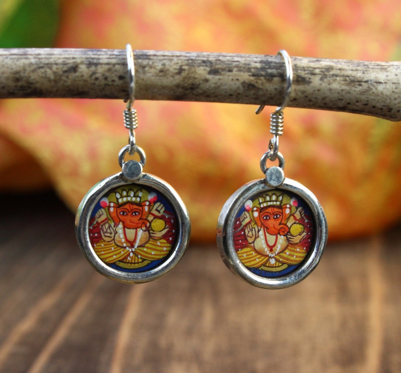 Hand Painted Ganesh Earrings - Exquisite Indian Elephant God Jewelry for Women | Boho Ethnic Style Dangle Earrings | Perfect for Festivals, Weddings & Spiritual Occasions