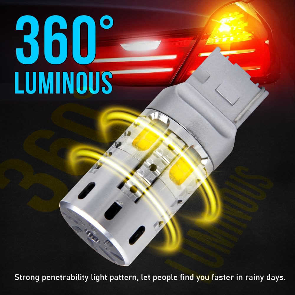OPP ULITE 7440 LED Bulbs Amber - Error Free Canbus with Built-In Resistor, Plug N Play 360° Luminous Turn Signal Lights (7444NA T20 7441 WY21W W21W 12V 20-LED Switchback Bulbs) - 2PC Pack for Cars, Trucks, SUVs & Motorcycles