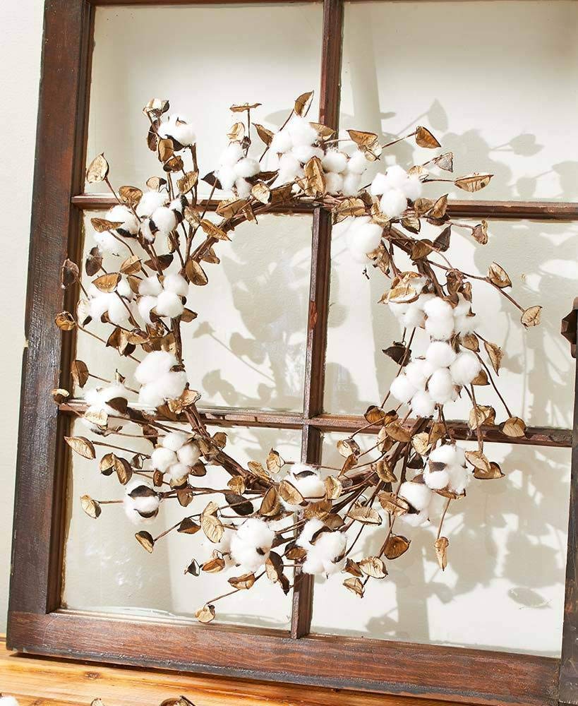 Farmhouse Cotton Flower Pods Wreath - Natural Fall Decor for Front Door, Fireplace & Country Home | Rustic Autumn Garland for Thanksgiving & Seasonal Decorating