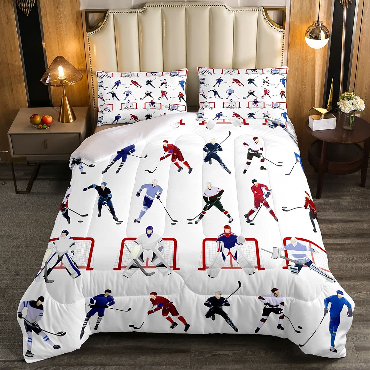 Feelyou Ice Hockey Bedding Set - Twin Size Lightweight Duvet Cover with Pillowcase for Boys Room Decor | Kids Sports Theme Comforter Set | Perfect for Hockey Fans, Game Day Decor & Youth Bedroom Styling