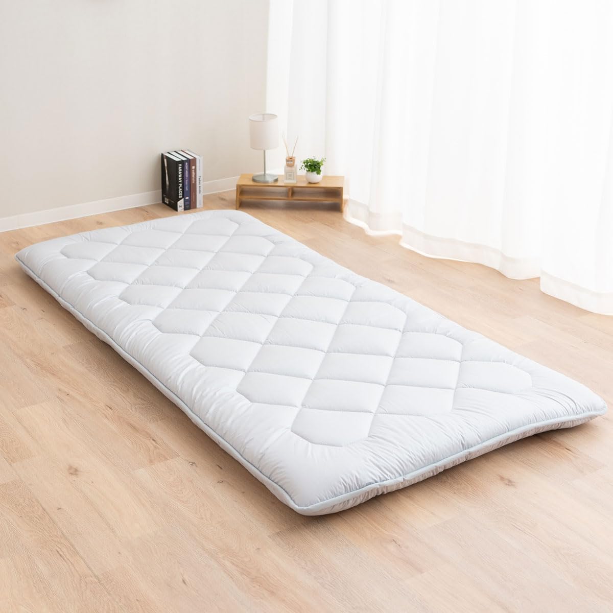 EMOOR Japanese Floor Futon - Anti-Sag Twin-XL 100% Cotton Chip Foam Shikibuton | Foldable Tatami Sleeping Mat for Small Spaces, Guest Bed & Minimalist Home Decor | Made in Japan (Gray)