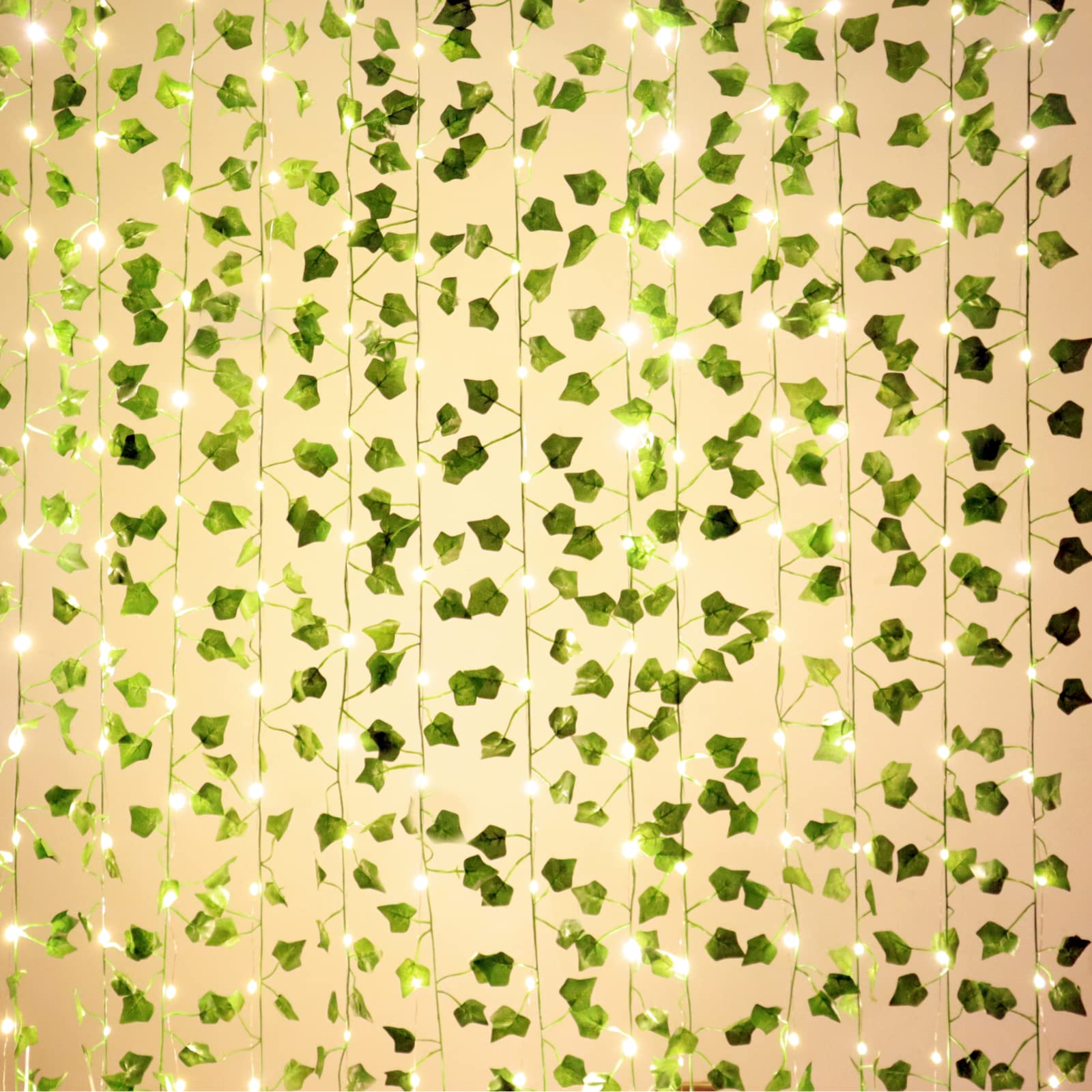84FT Artificial Ivy Garland with 200 LED String Lights - Fake Vines for Room Decor, Green Faux Leaves Hanging Plants - Perfect for Bedroom Aesthetic, Home Garden Wall, Wedding & Party Decorations