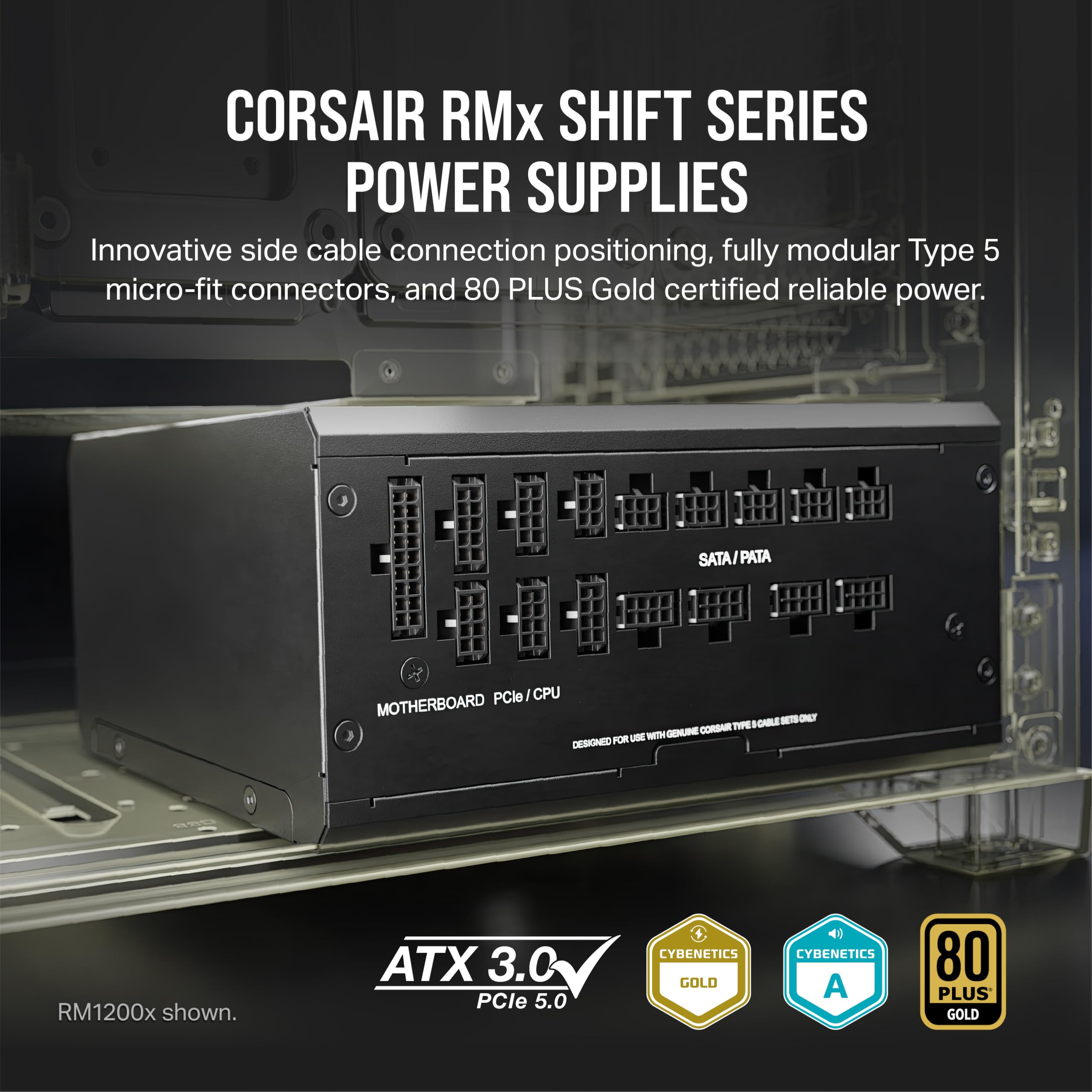 Corsair RM1000x SHIFT Fully Modular ATX Power Supply 80+ Gold Certified - ATX 3.0 & PCIe 5.0 Compatible - Zero RPM Fan Mode - Side Interface Modular Design - Black - Perfect for Gaming PCs, Workstations, and High-Performance Builds