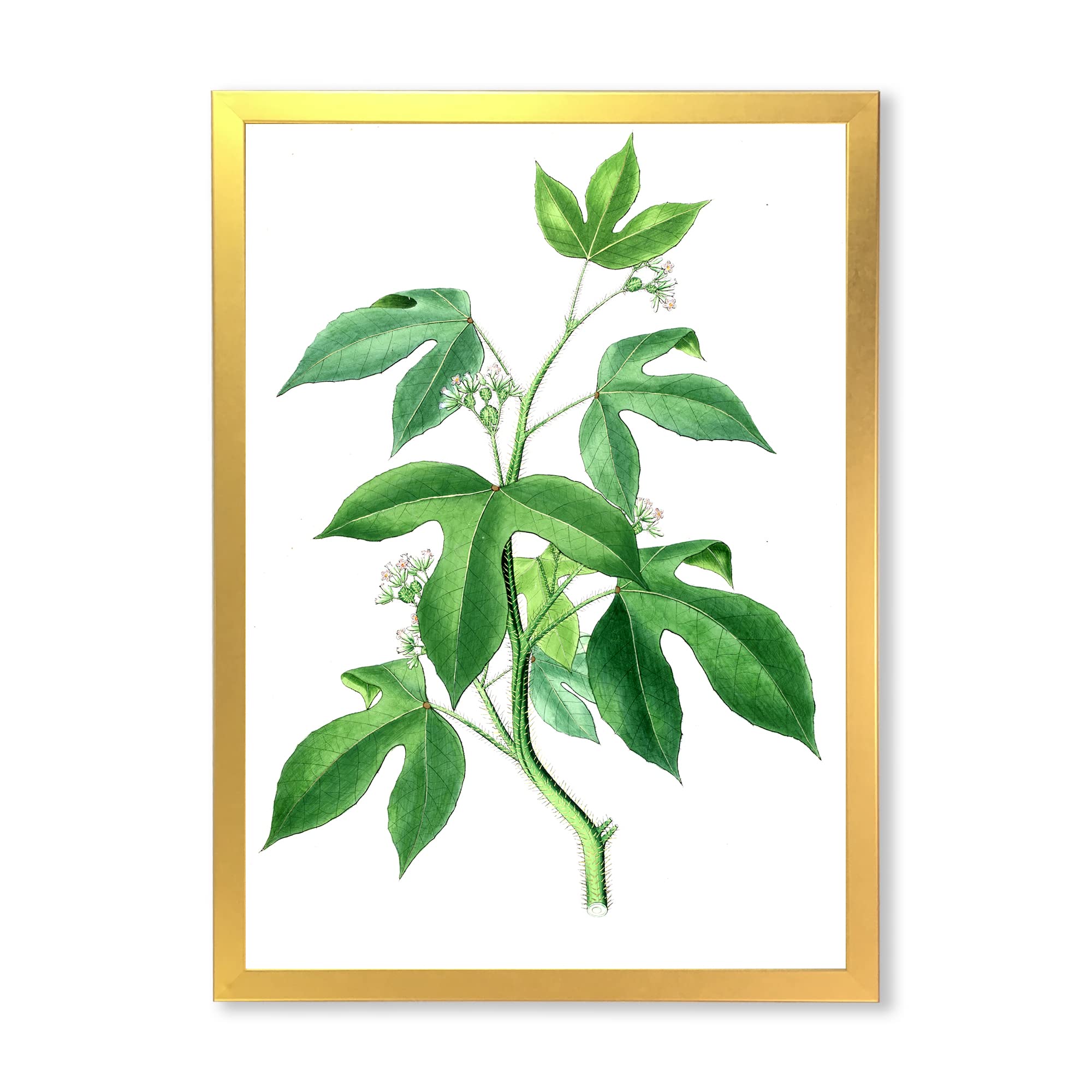 Vintage Green Leaves Plants Traditional Framed Wall Art - Botanical Home Decor for Living Room, Bedroom & Office
