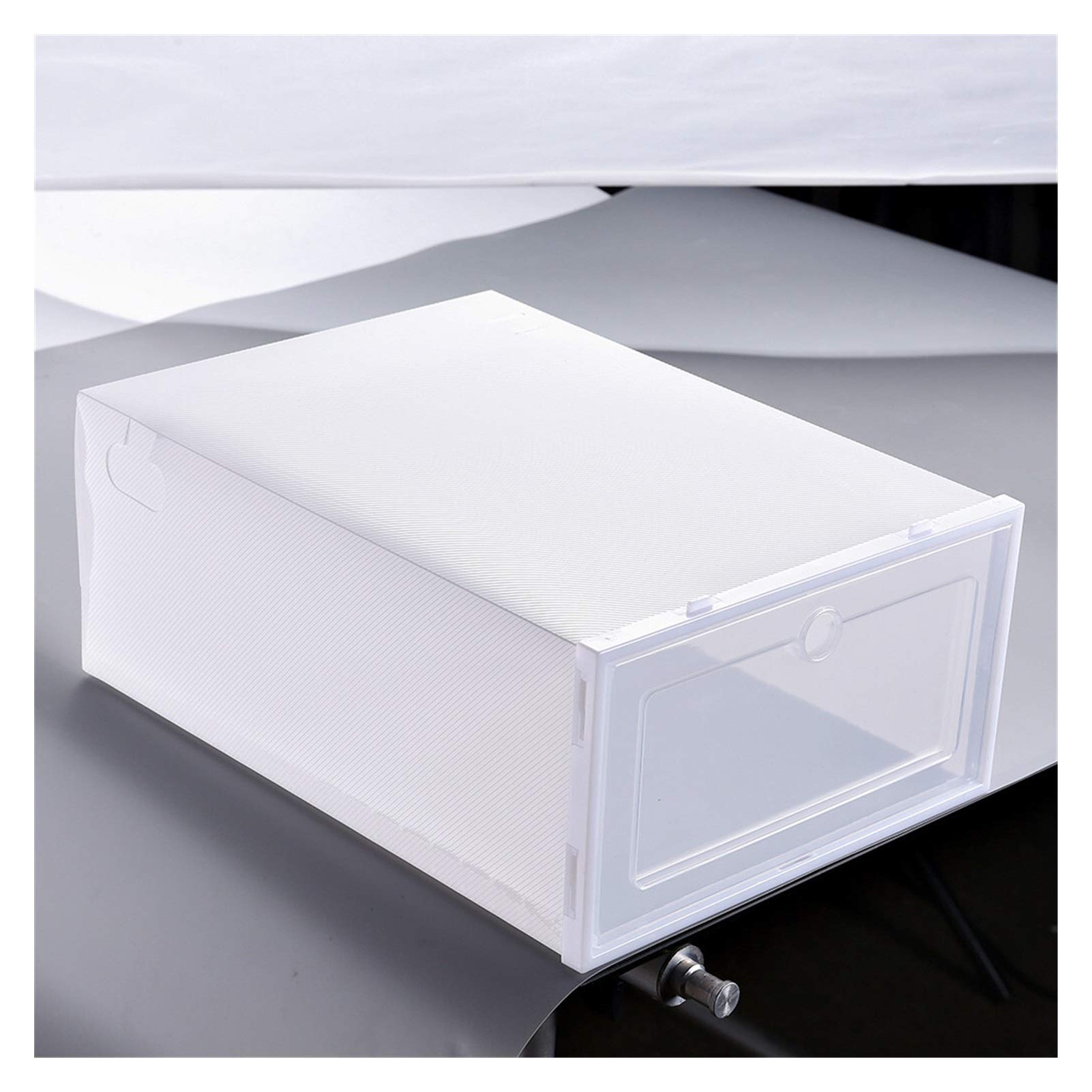 AVEO Stackable Foldable Shoe Storage Box with Clear Flip Door - Plastic Shoe Organizer Drawer for Men & Women (White, Large) - Perfect for Closet, Bedroom, Entryway Organization