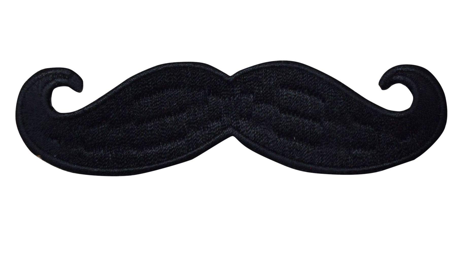 4 Inch Black Handlebar Mustache Embroidered Iron-On Patch - Retro Style for Biker Jackets, Denim Vests & DIY Clothing Customization