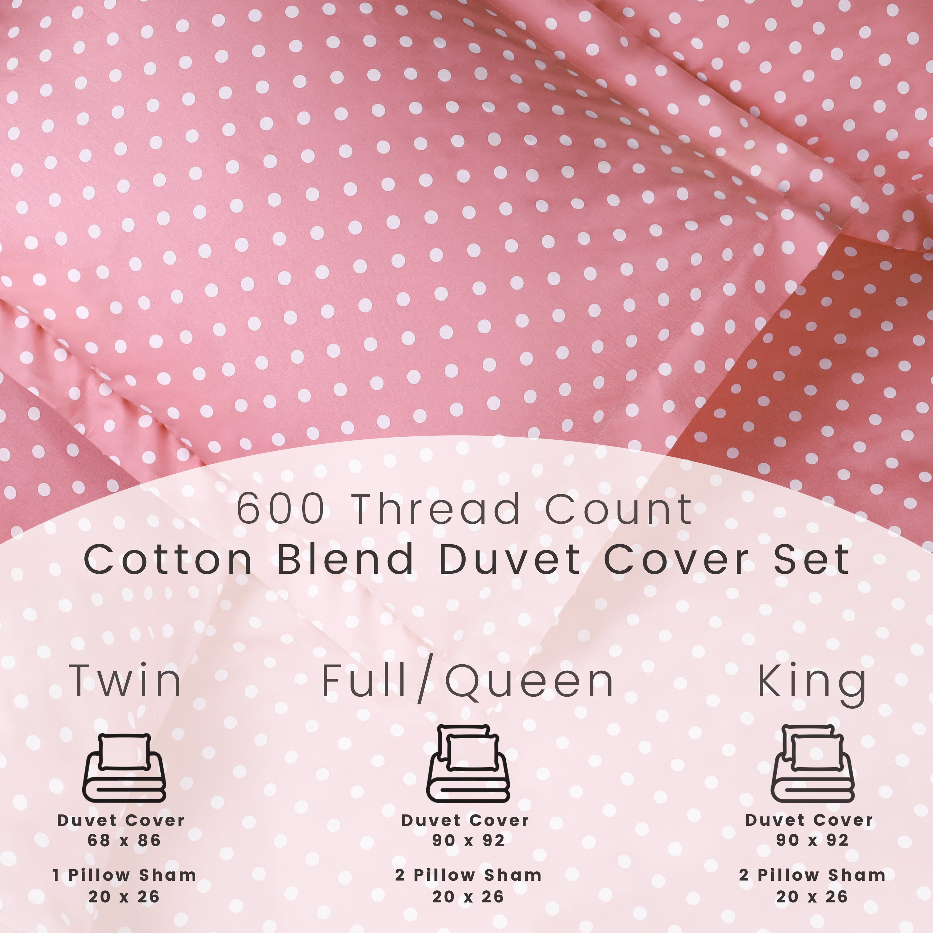 Premium 600 Thread Count Cotton Blend Polka Dot Duvet Cover Set - Soft & Breathable Bedding for Cozy Nights - Perfect for Master Bedroom, Guest Room & Dorm Decor