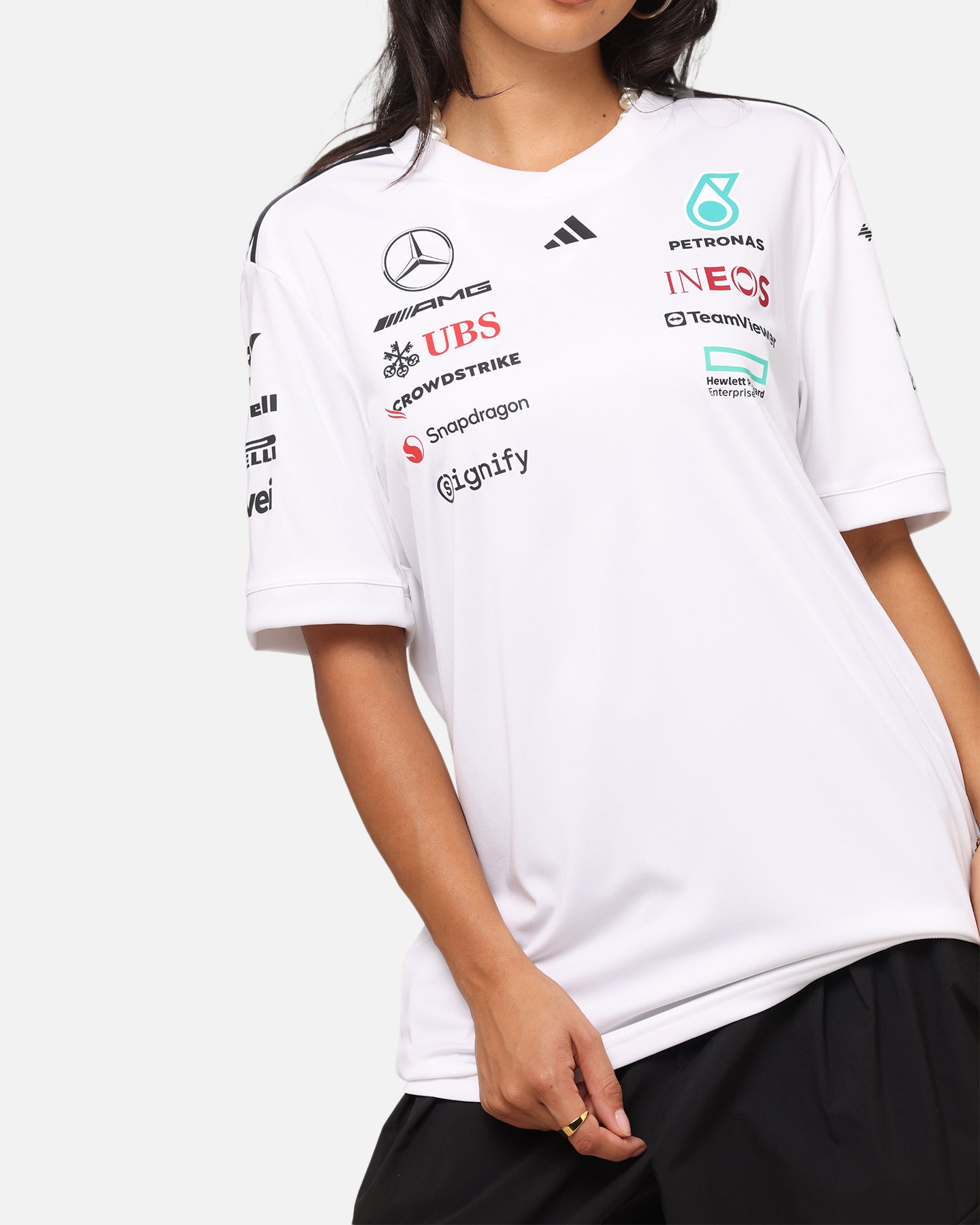 Adidas x Mercedes AMG Petronas Formula One F1 2025 Team Driver T-Shirt - White - Official Motorsport Fan Apparel for Racing Enthusiasts & F1 Events