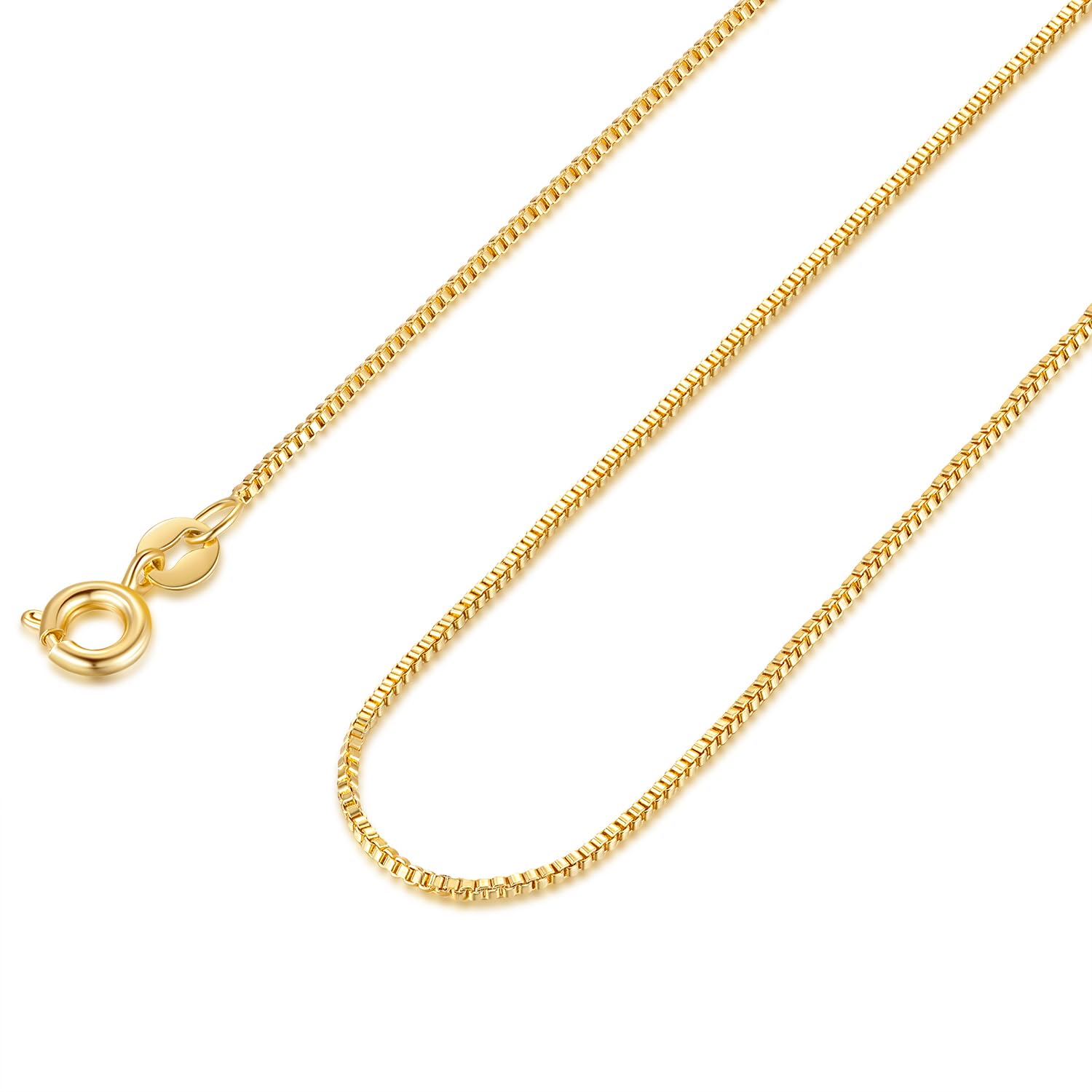 14K Gold Necklace for Women & Men - 1mm Thin Box Chain, Minimalist Classic Hip-Hop Necklace - Non-Tarnish, 16-26 Inch - Perfect for Everyday Wear, Gifts & Special Occasions