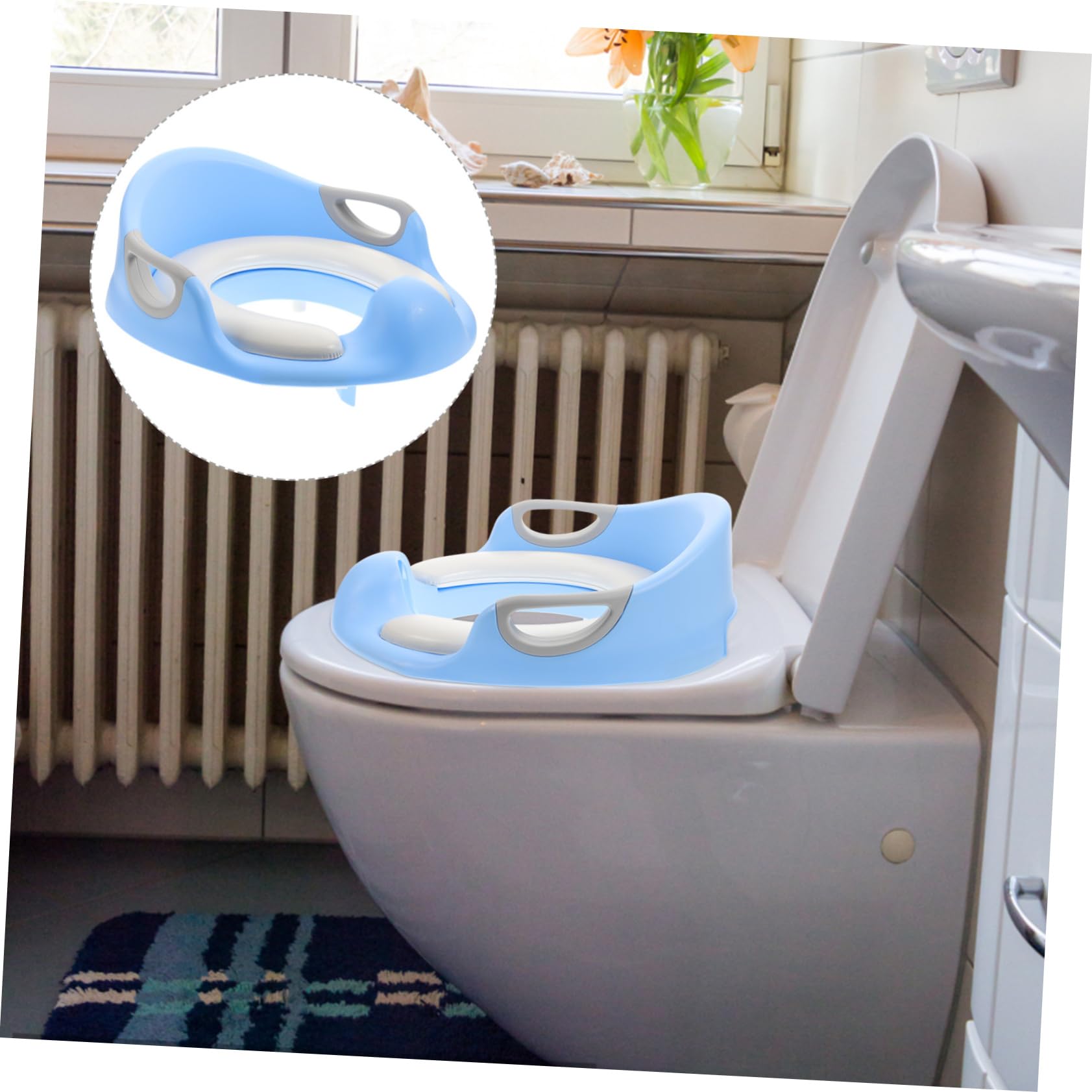 HEMOTON 1-Piece Soft PU Blue Toilet Trainer Seat Ring - Non-Slip Potty Training Cover for Toddlers & Kids | Perfect for Home, Travel & Daycare Use