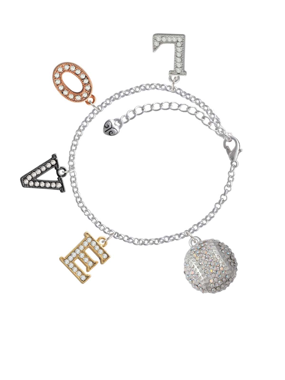 Delight Jewelry Silver-Tone Sparkling Crystal Softball Charm Bracelet with Multi-Colored Stones & 6+2 Inch Extender - Perfect for Gifts, Parties & Everyday Wear