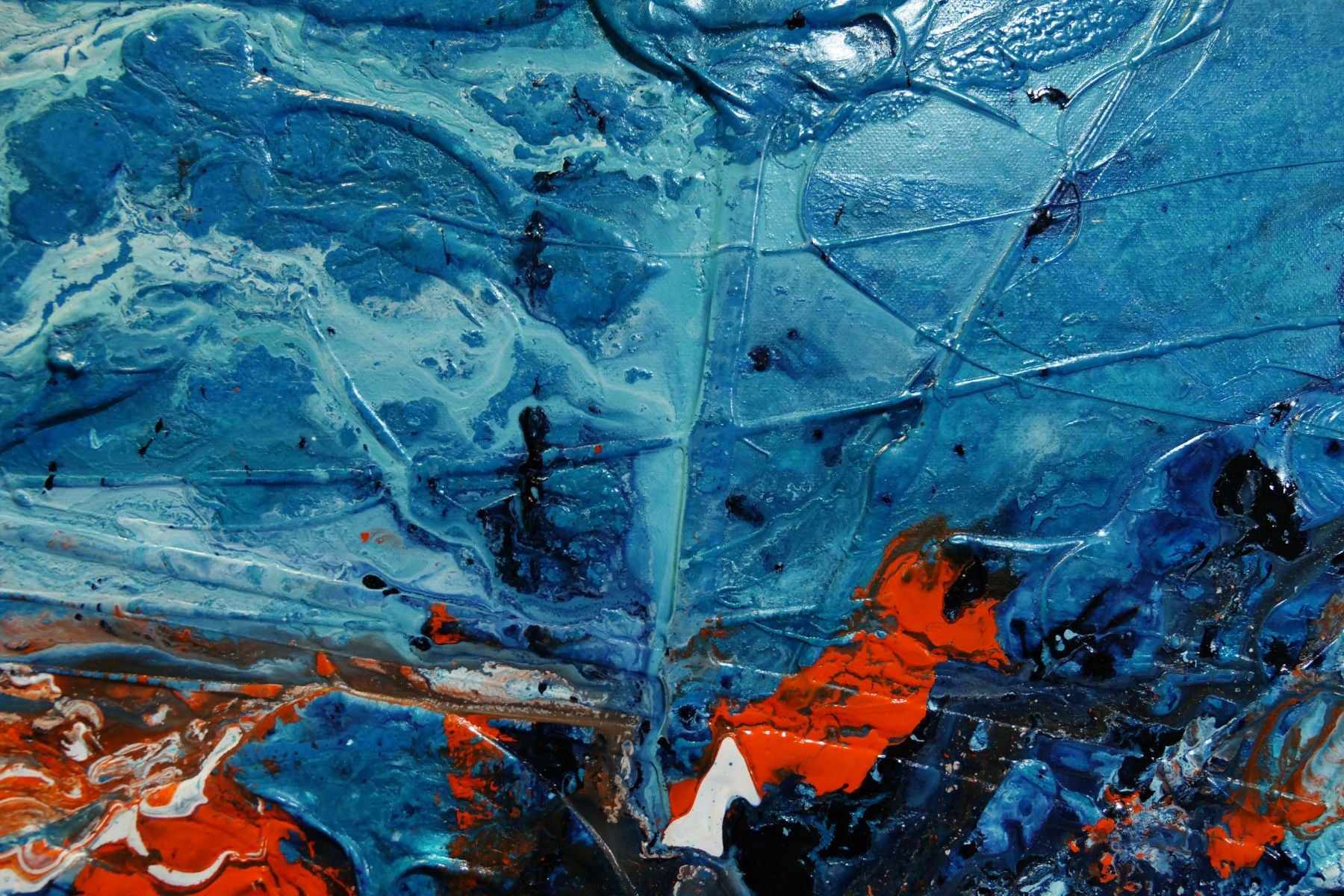 Blue and Orange Textured Abstract Canvas Painting - 190cm x 100cm Modern Wall Art for Living Room, Bedroom & Office Decor | Aqua Duct