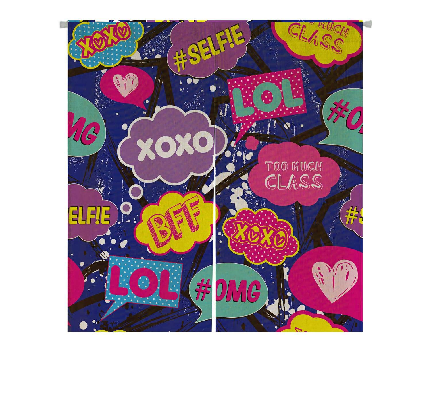Vintage Pop Art Comic Speech Bubble Japanese Noren Curtain - Cotton Linen Doorway Window Treatment (85x90cm) - Perfect for Anime Rooms, Game Theaters & Manga Decor