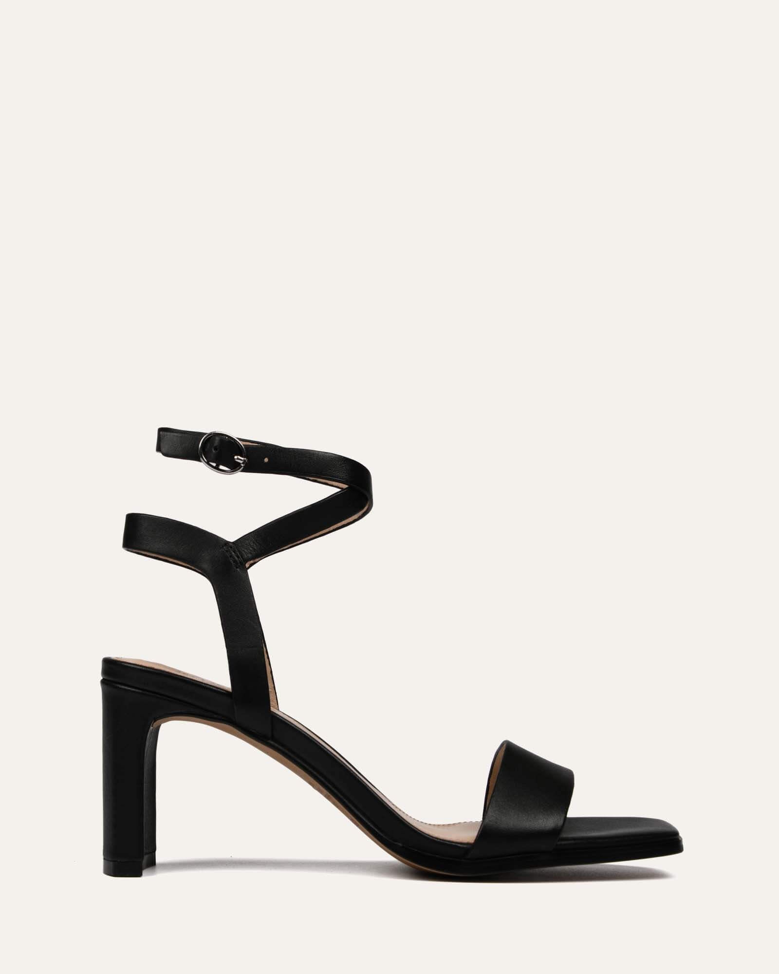 NATSU Black Leather Mid Heel Sandals for Women - Comfortable Summer Dress Shoes for Weddings, Parties & Office Wear