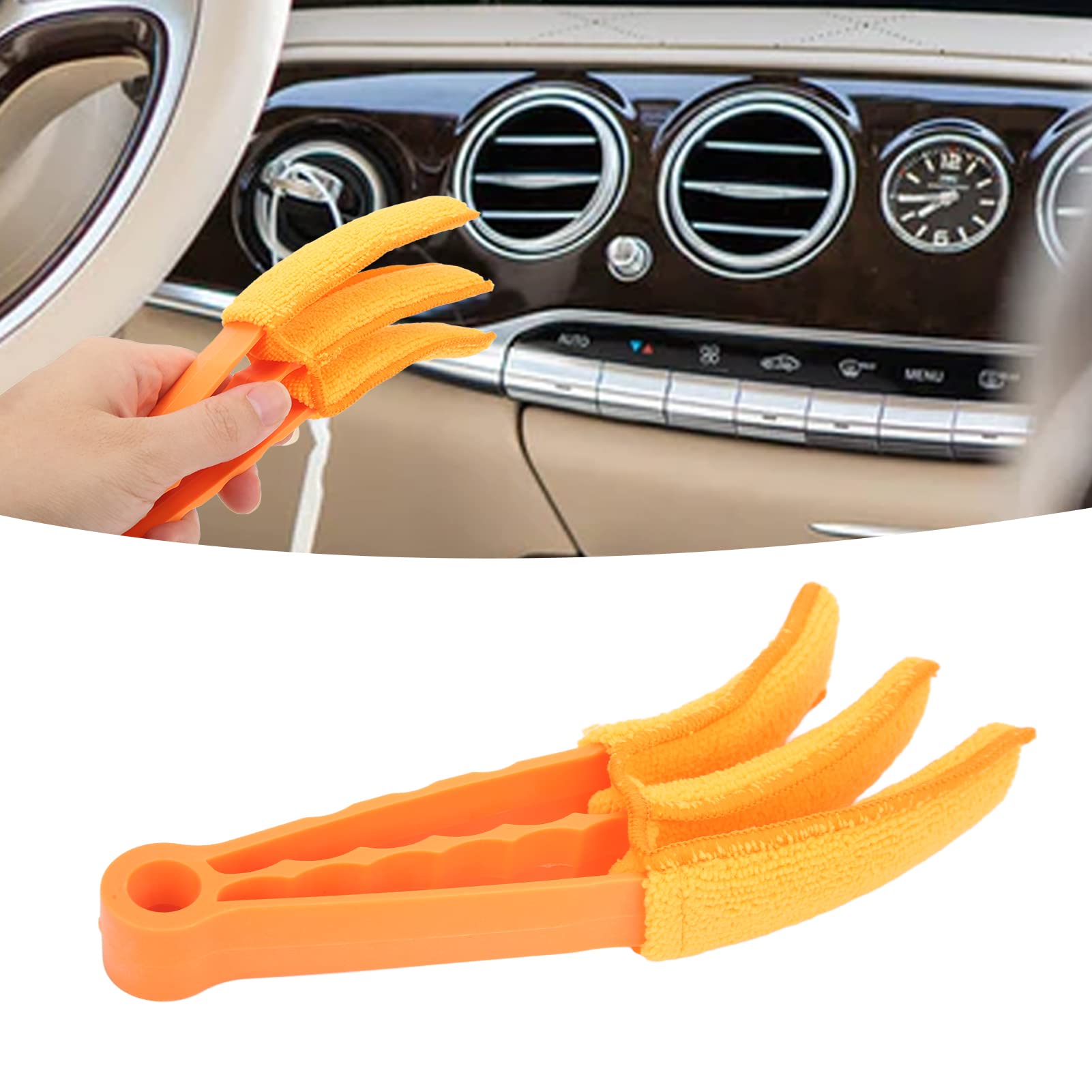 Car Air Vent Duster & AC Cleaner Tool - Orange Multi-Purpose Cleaning Brush for Windows, Blinds, Shutters, Fans & More - Ideal for Home & Vehicle Maintenance