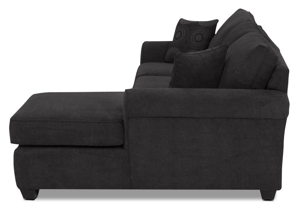 Althea 2-Piece Sectional Sofa with Right Facing Chaise Lounge - Modern Black Fabric Living Room Furniture for Small Spaces & Apartments