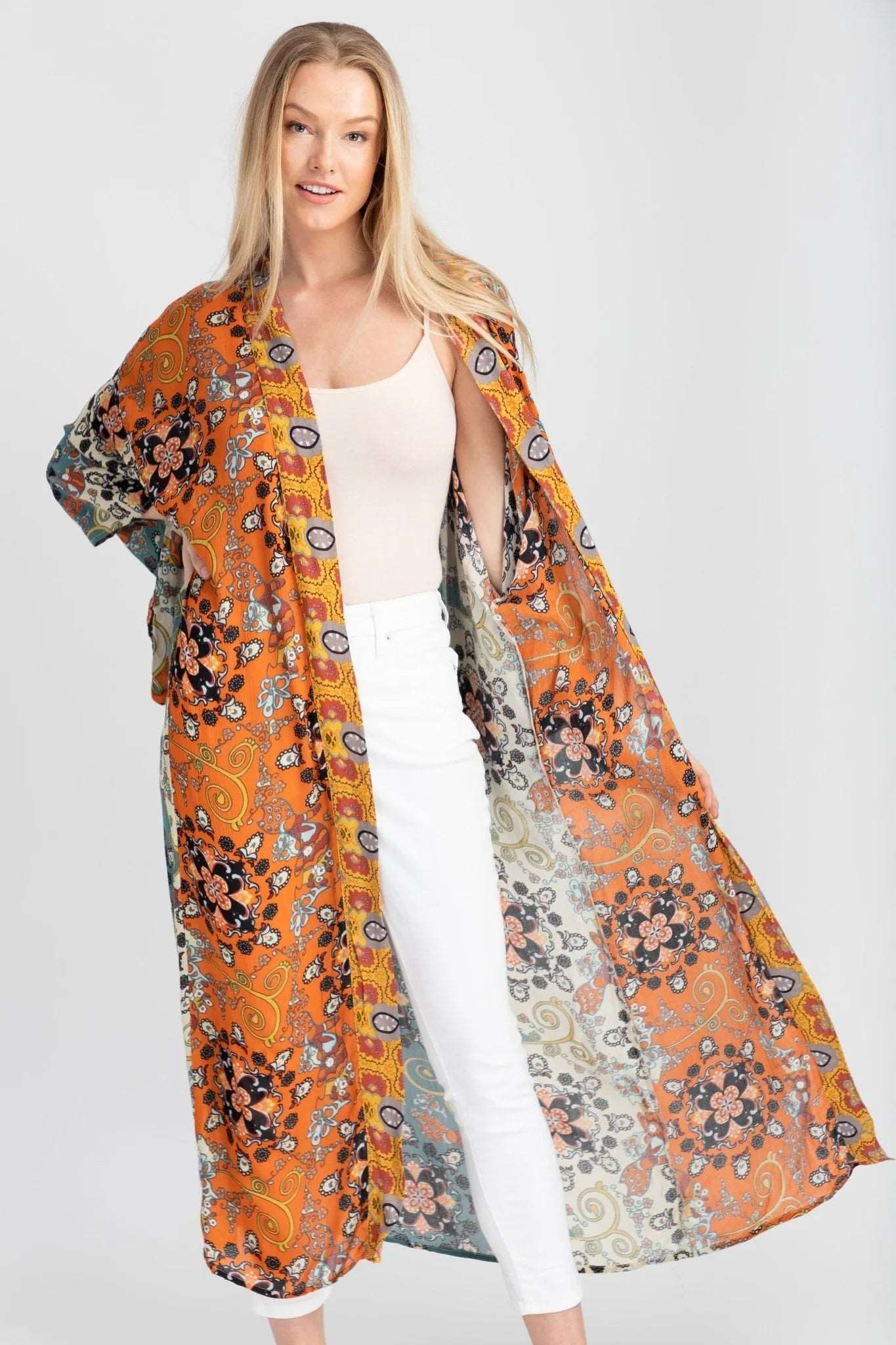 Elegant Silky Long Kimono Robe for Women - Floral Pattern Loungewear for Spa, Beach Cover-Up & Boho Fashion