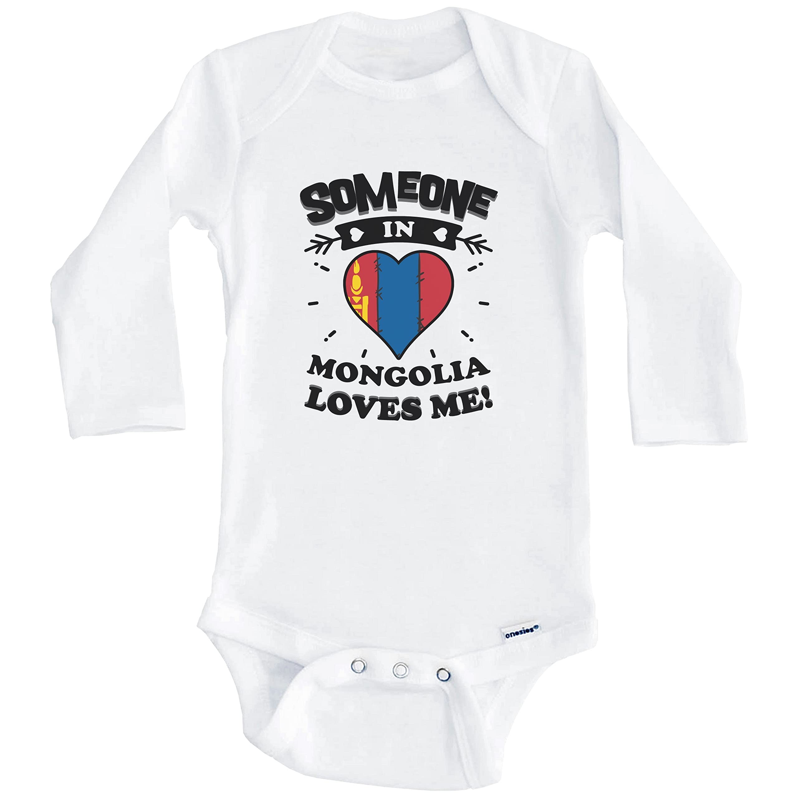 Someone in Mongolia Loves Me Mongolian Heart One Piece Baby Bodysuit - Long Sleeve Infant Romper for Newborns, Boys & Girls - Perfect for Family Photos, Holidays & Special Occasions