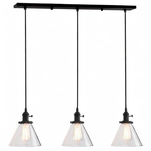 Vintage Rustic Industrial 3-Light Kitchen Island Chandelier - Triple Head Pendant Ceiling Light with Clear Glass Shades - Perfect for Farmhouse, Loft & Industrial Style Dining Rooms (Black)