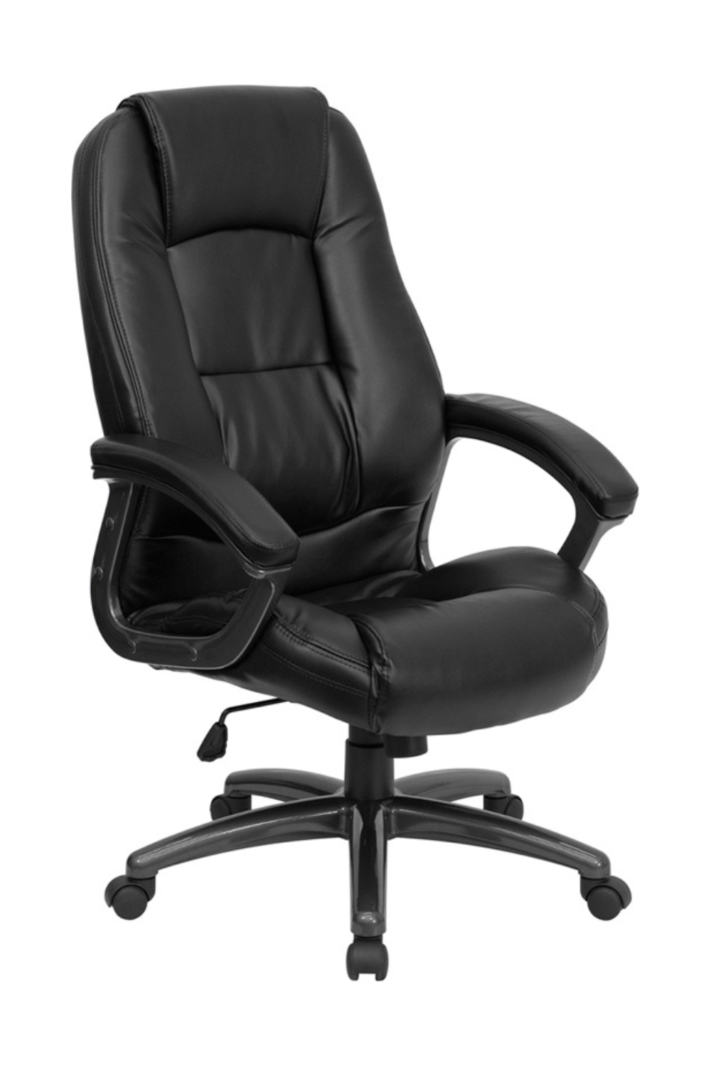 FLASH Jules High Back Black LeatherSoft Executive Swivel Ergonomic Office Chair with Deep Curved Lumbar Support & Adjustable Arms - Perfect for Home Office, Gaming & Workspace Comfort