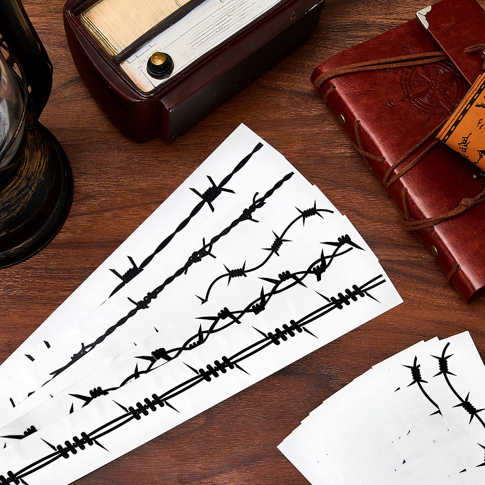 20 Pcs Barbed Wire Temporary Tattoos - Fake Removable Arm Stickers for Men, Women & Kids - Halloween Costume & Body Art Supplies - Perfect for Parties, Cosplay and Festivals