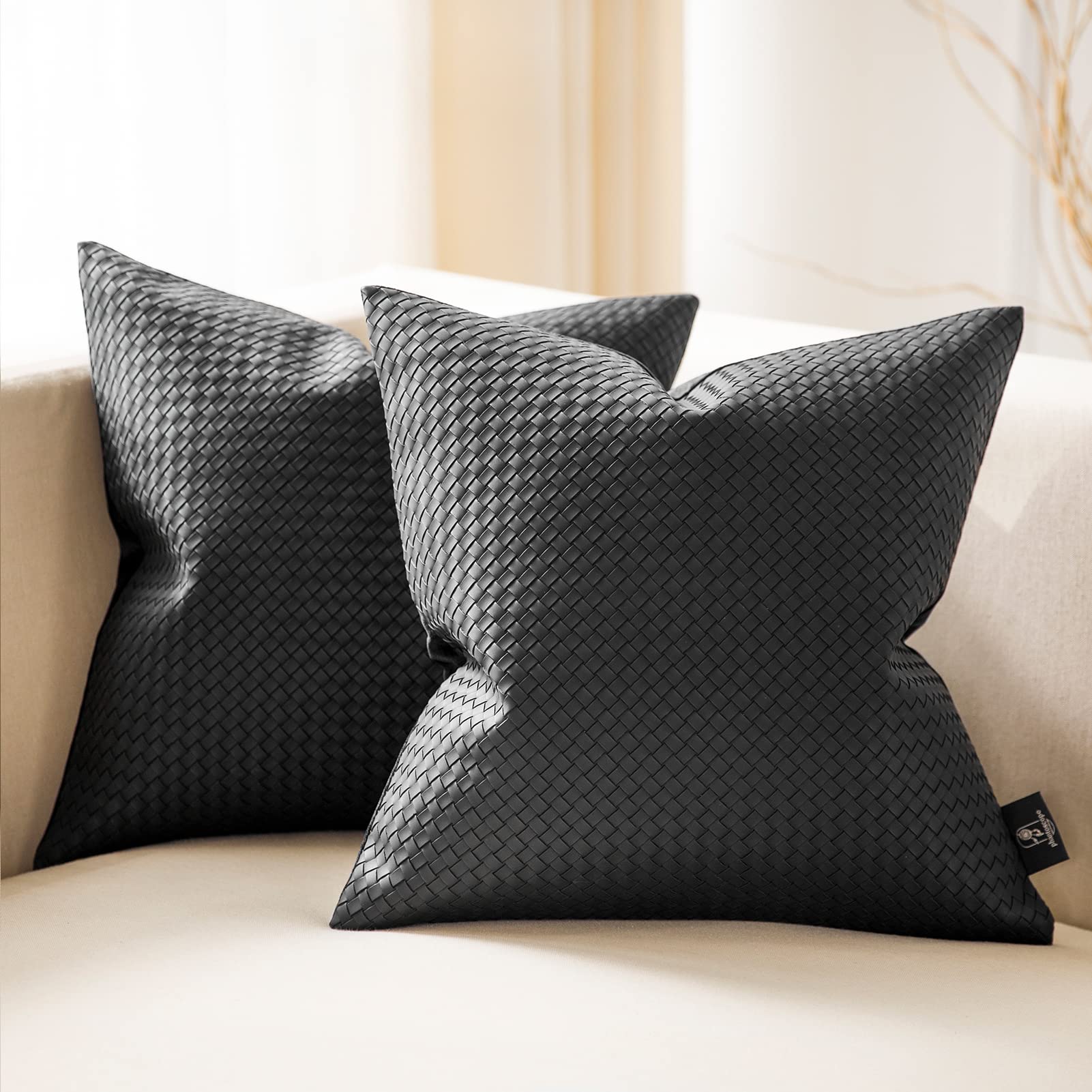 Faux Leather Pillow Covers 20x20 - Modern Farmhouse Decor for Couch & Outdoor