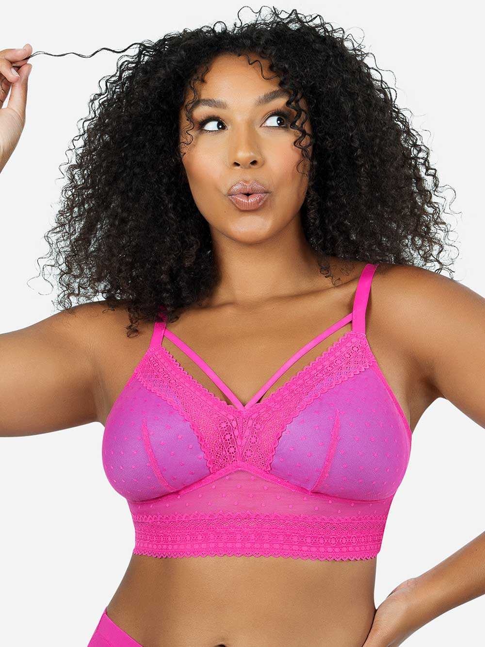 Parfait Mia Dot Wire-Free Padded Mesh Bralette - Bright Pink | Comfortable Seamless Support for Everyday Wear, Yoga & Lounge