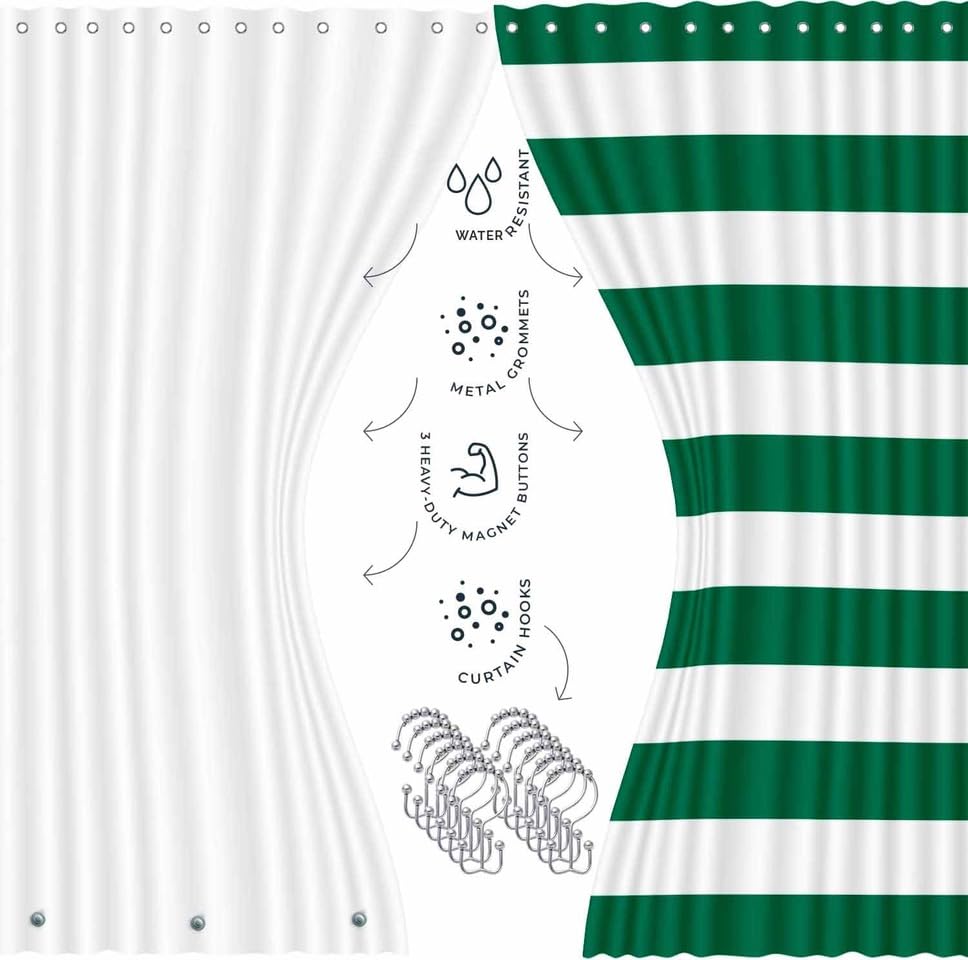 Clara Clark 20PC Green Bathroom Set - Shower Curtain, Toilet Brush & Accessories for Modern Bathrooms
