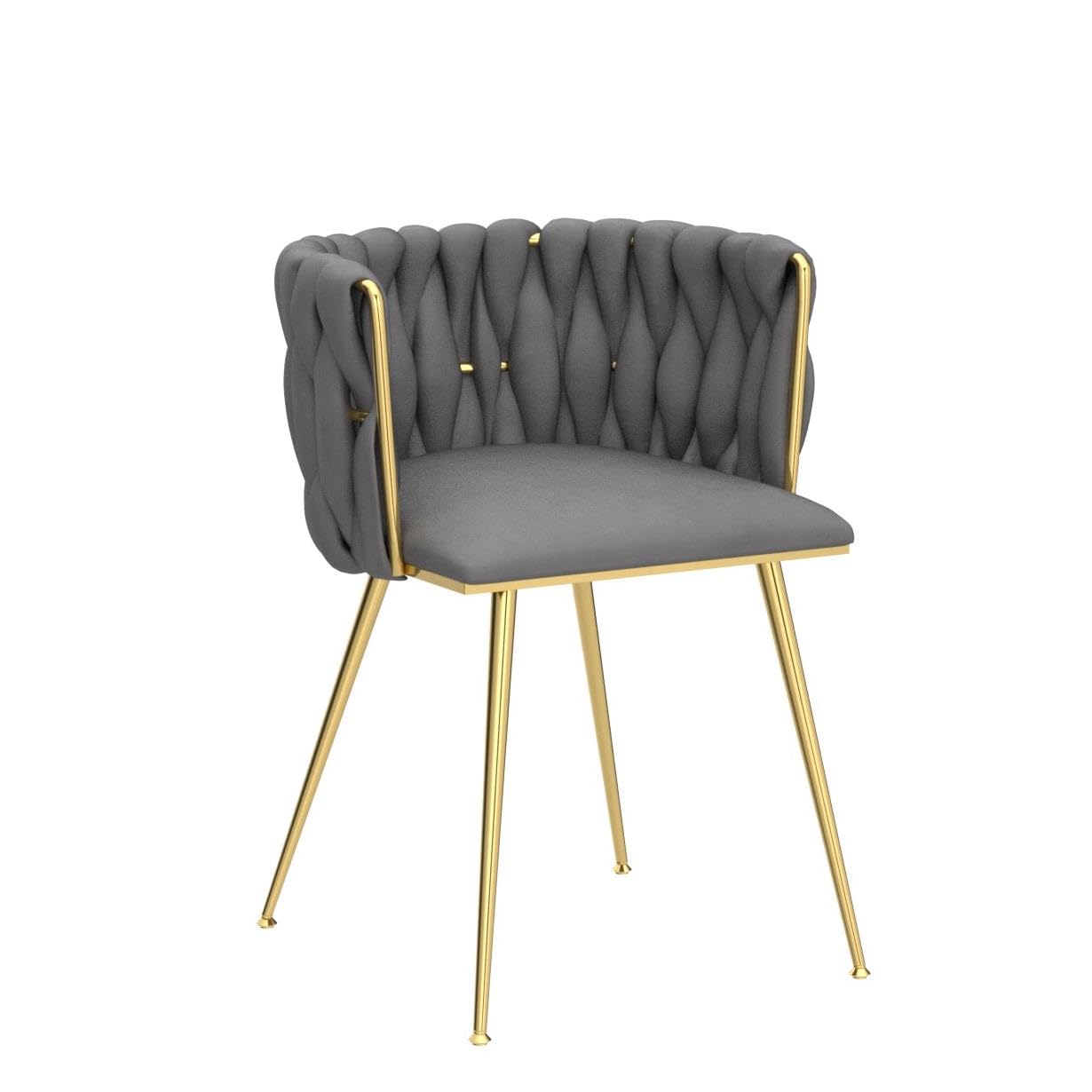 Velvet Dining Chairs Set of 4 - Modern Woven Upholstered Accent Chairs with Gold Metal Legs for Living Room, Dining Room & Kitchen - Soft Grey Velvet Seating - Perfect for Home Decor, Dinner Parties & Cozy Gatherings