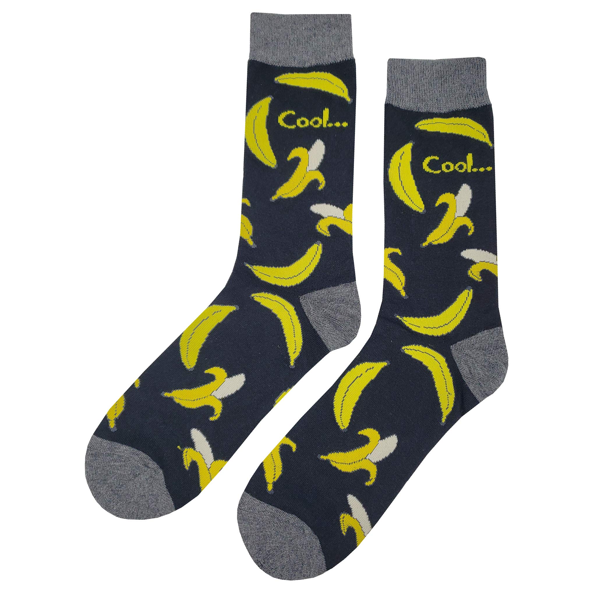 Funny Banana Print Dress Socks for Men - Colorful Novelty Crew Socks (Size 8-12) - 100% Cotton Crazy Fun Design Socks - Perfect Gift & Office Casual Wear