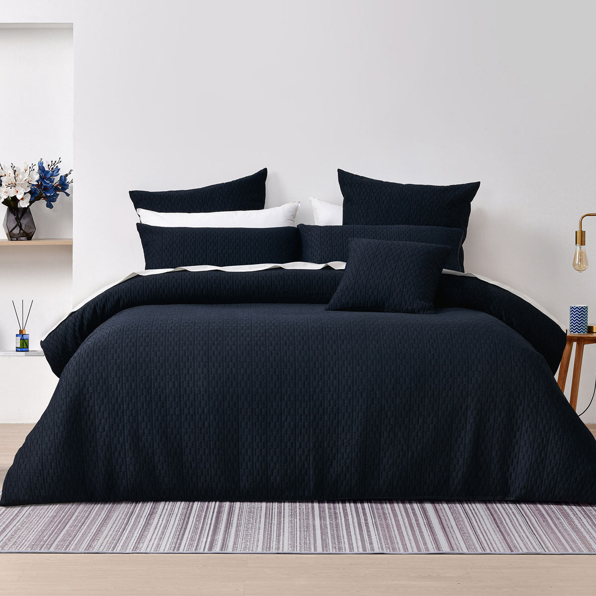 Bianca Burleigh Ink Jacquard King Size Quilt Cover Set - Luxury Bedding for Master Bedroom & Guest Room Decor