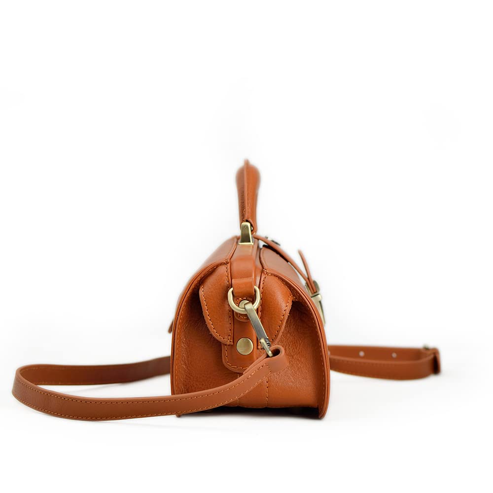 Genuine Leather Handbag for Women - Premium Cowhide Doctor Bag with Shoulder Strap & Buckle Closure - Stylish Brown Shoulder Bag for Work, Travel & Everyday Use
