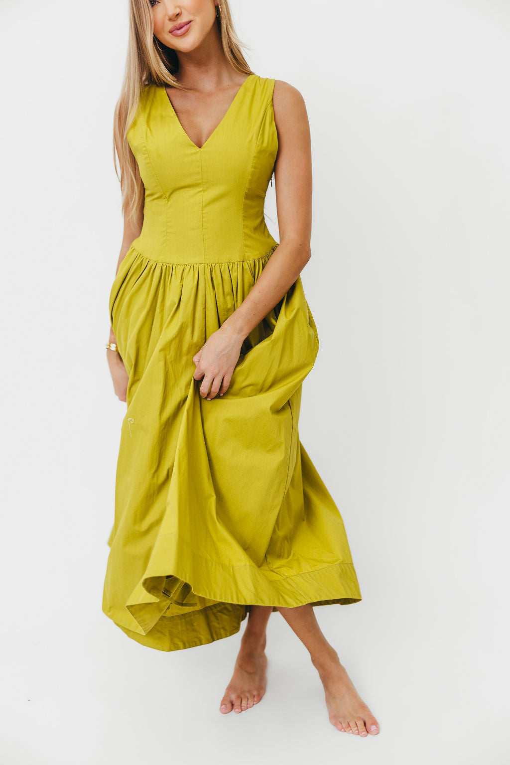 Cece 100% Cotton Maxi Dress with Bow Detail - Flowy Womens Summer Dress in Lemon Grass for Beach Vacation, Garden Party & Casual Outings