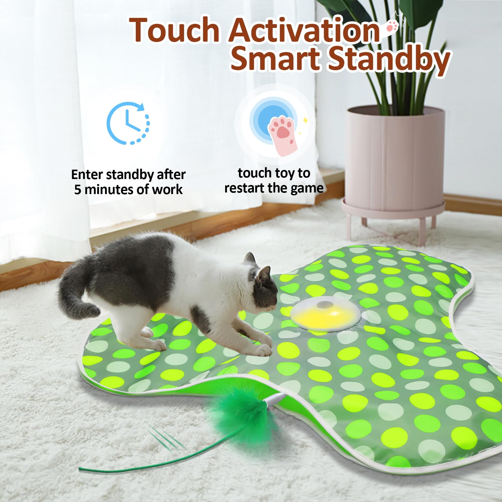 Interactive Automatic Cat Toy with Motion Activated Feather & Chirping Sounds - USB Rechargeable Hide & Seek Game for Indoor Cats - Perfect for Playtime, Exercise & Boredom Relief