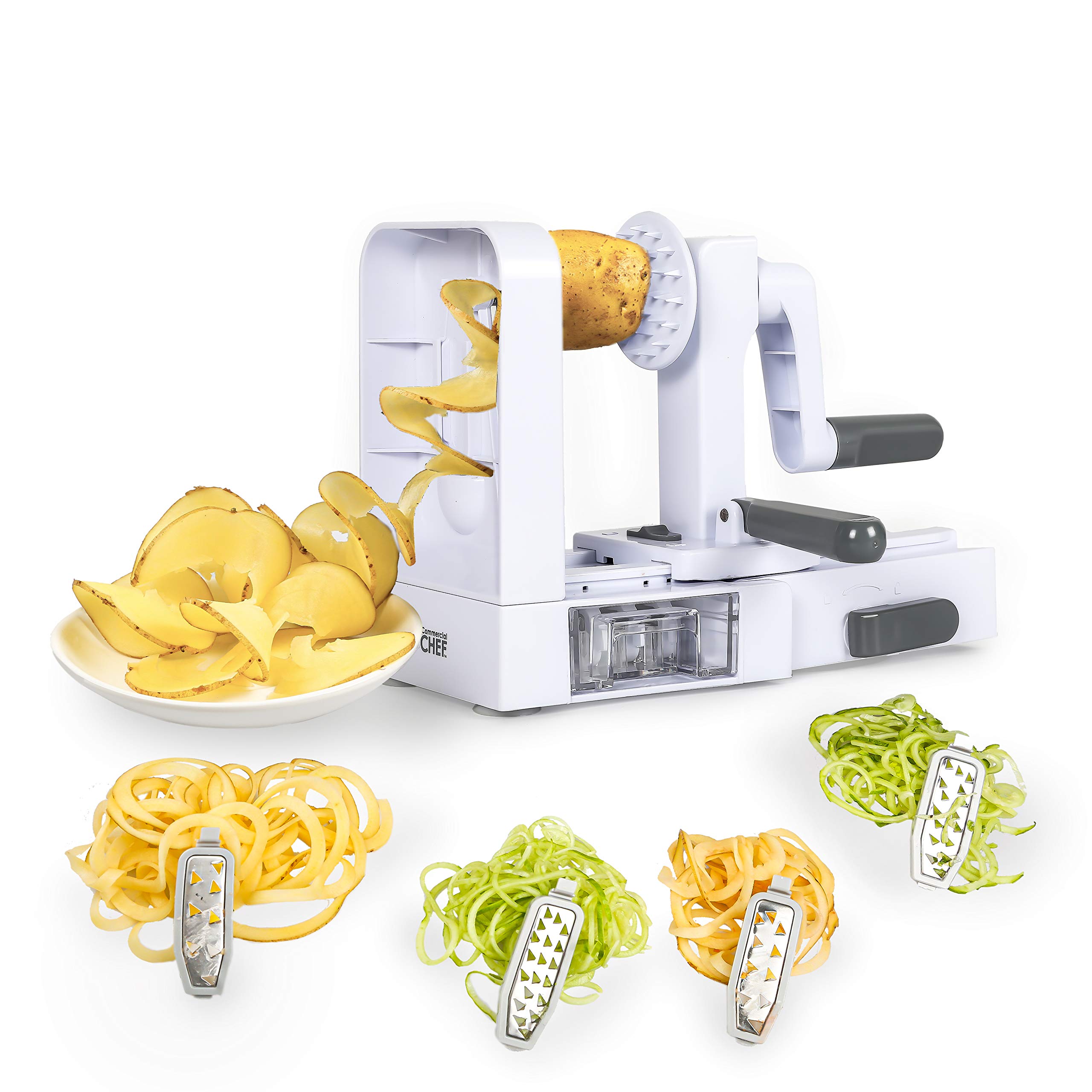 Commercial Chef Mini Spiralizer Pasta Maker - 4 Blade Vegetable Spiral Slicer for Squash, Zucchini, Potatoes & Carrots | Handheld Veggie Noodle Maker for Healthy Meals, Salads & Meal Prep